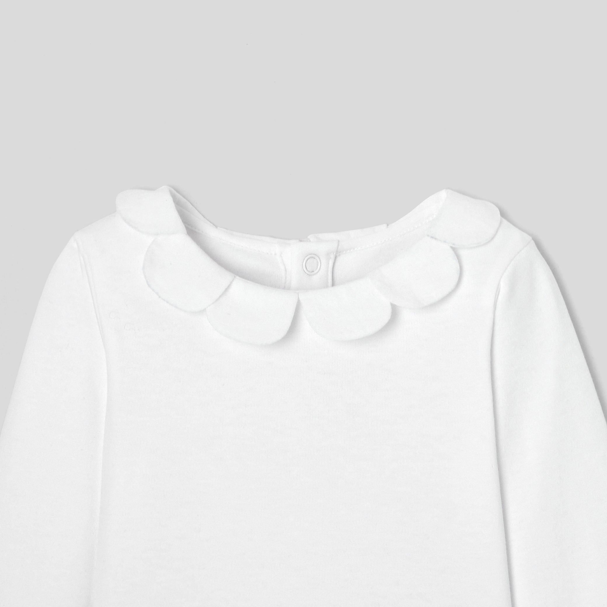 Baby girl bodysuit with petal collar
