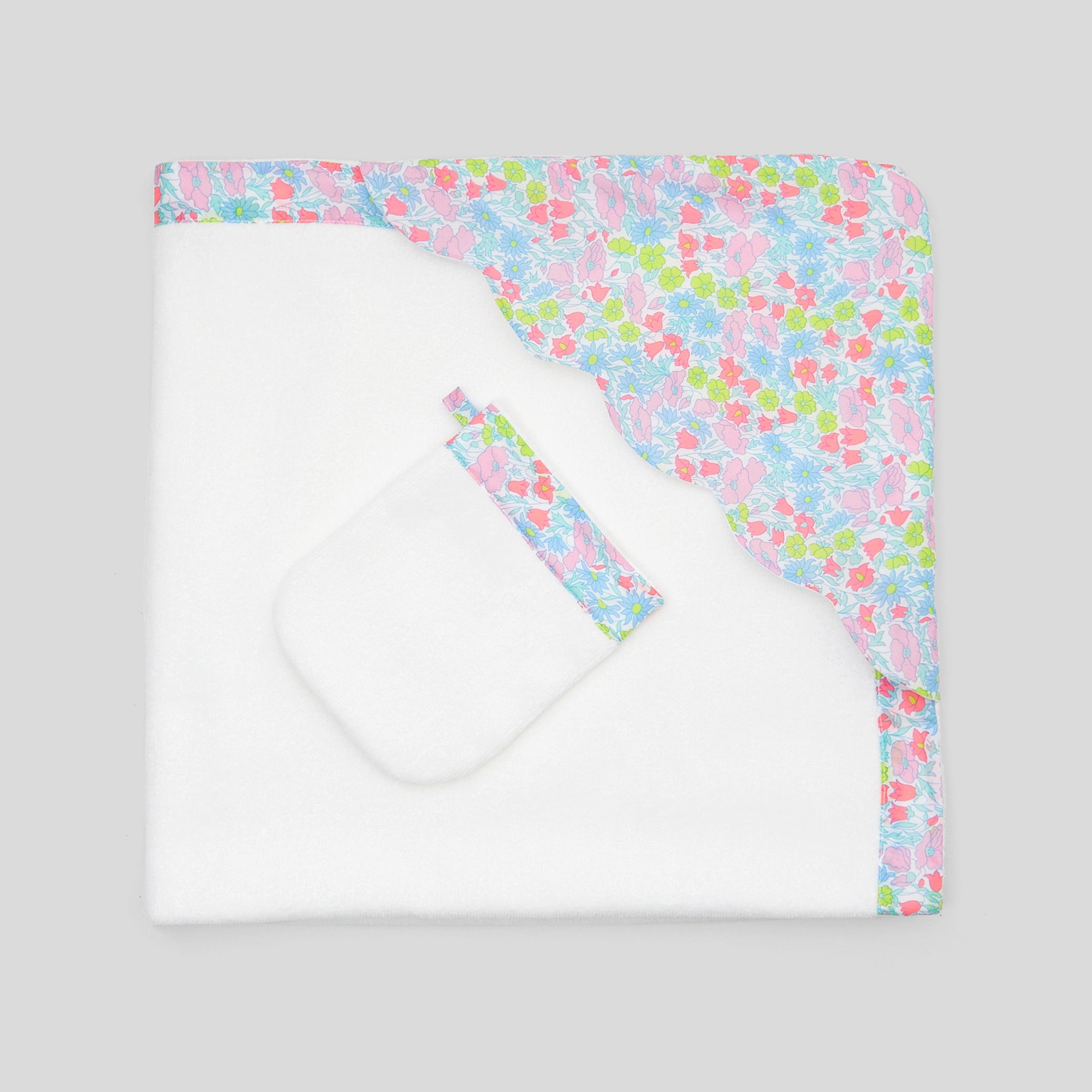 Baby girl bath towel with Liberty fabric