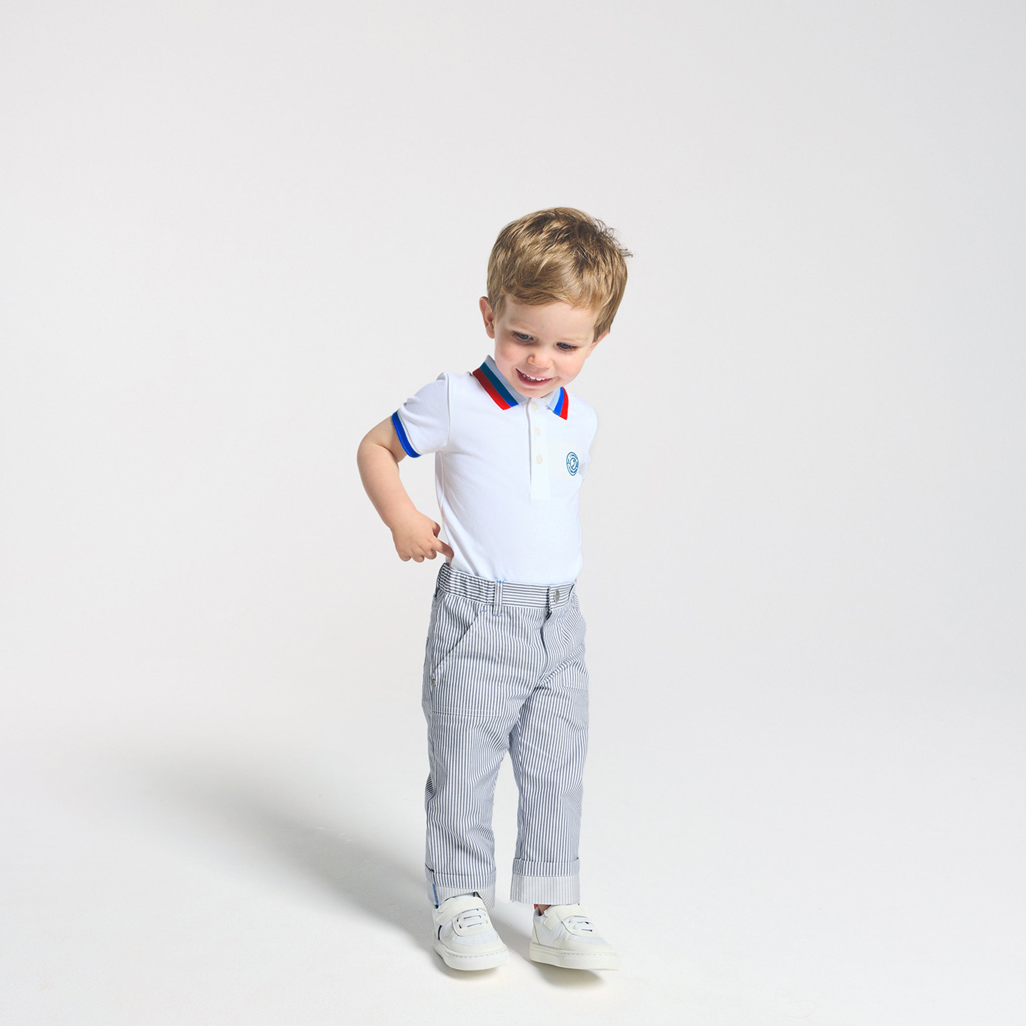 Toddler boy trousers in striped twill
