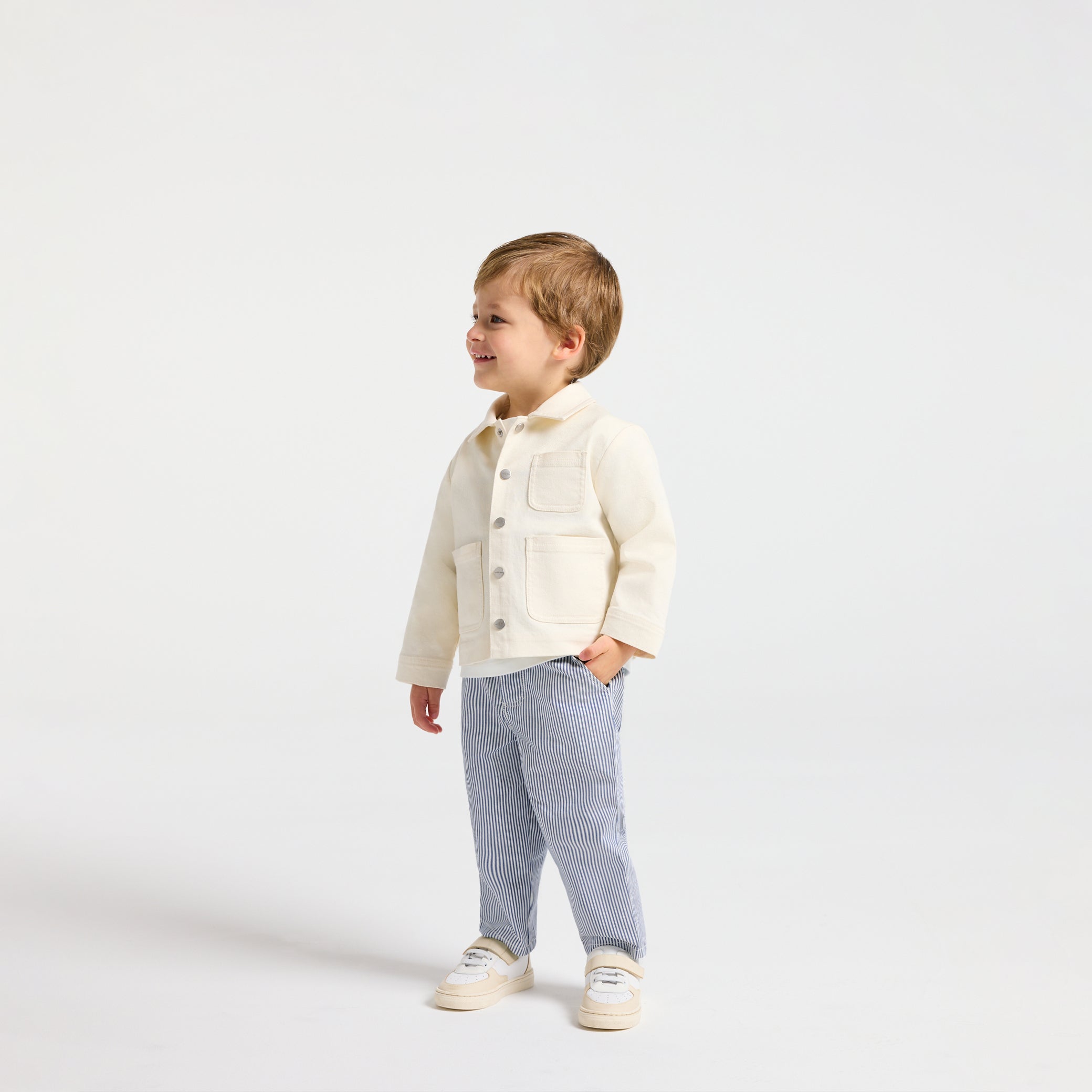 Baby boy trousers in striped twill