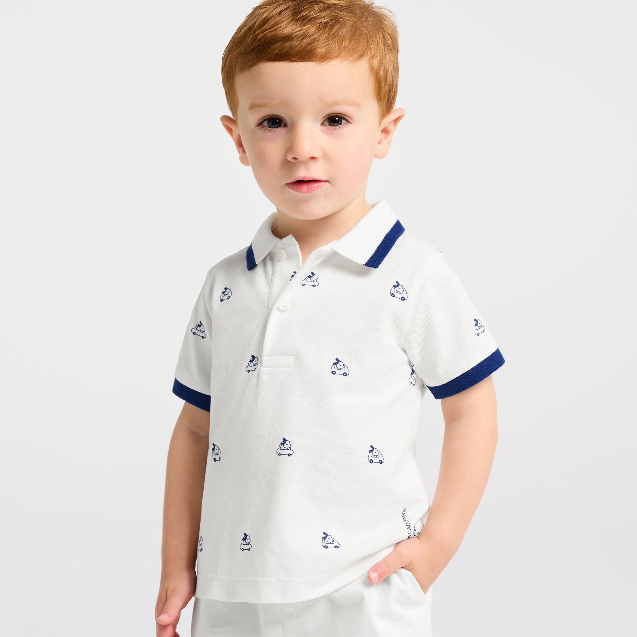Baby boy polo shirt in printed cotton piqué