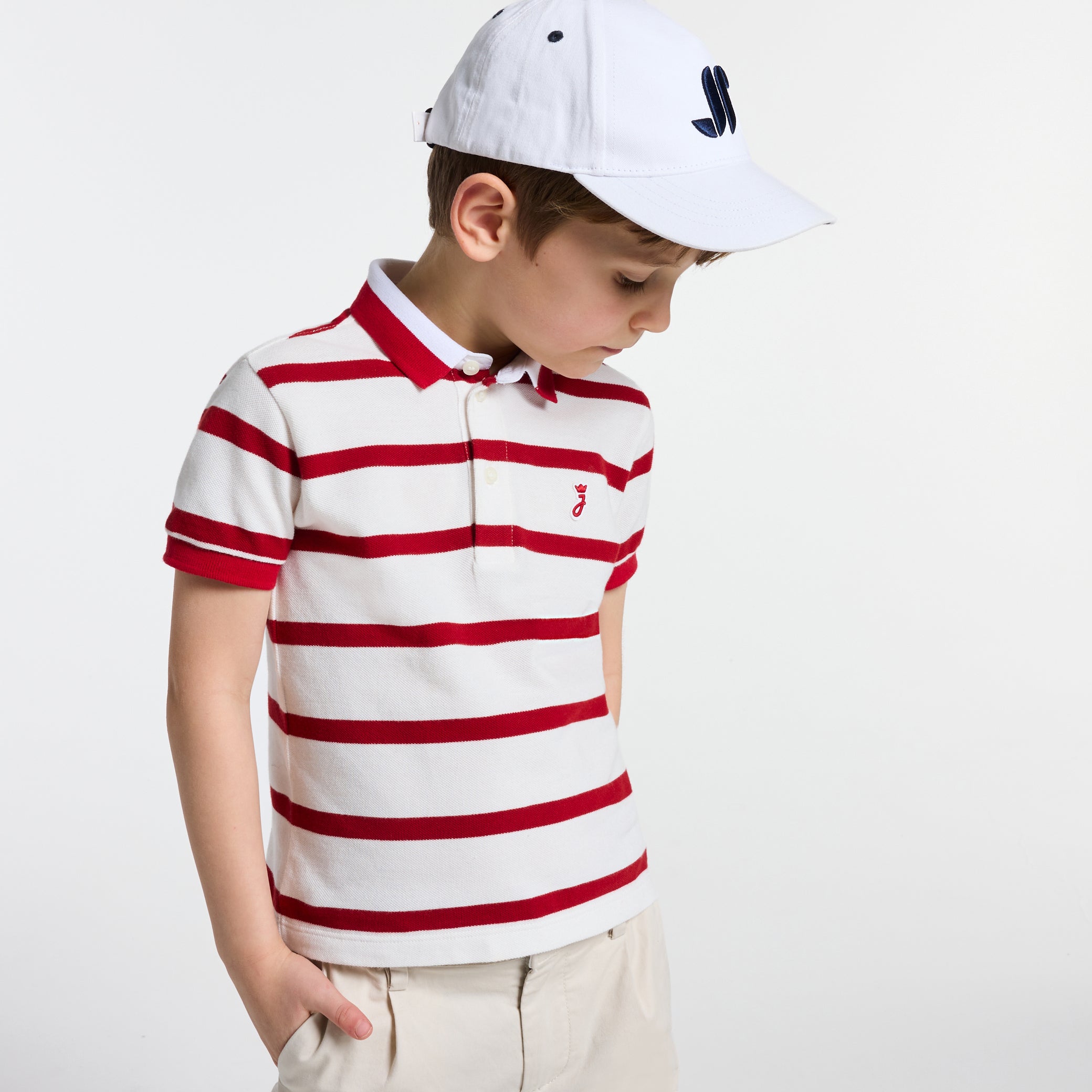 Boys' striped cotton piqué polo shirt