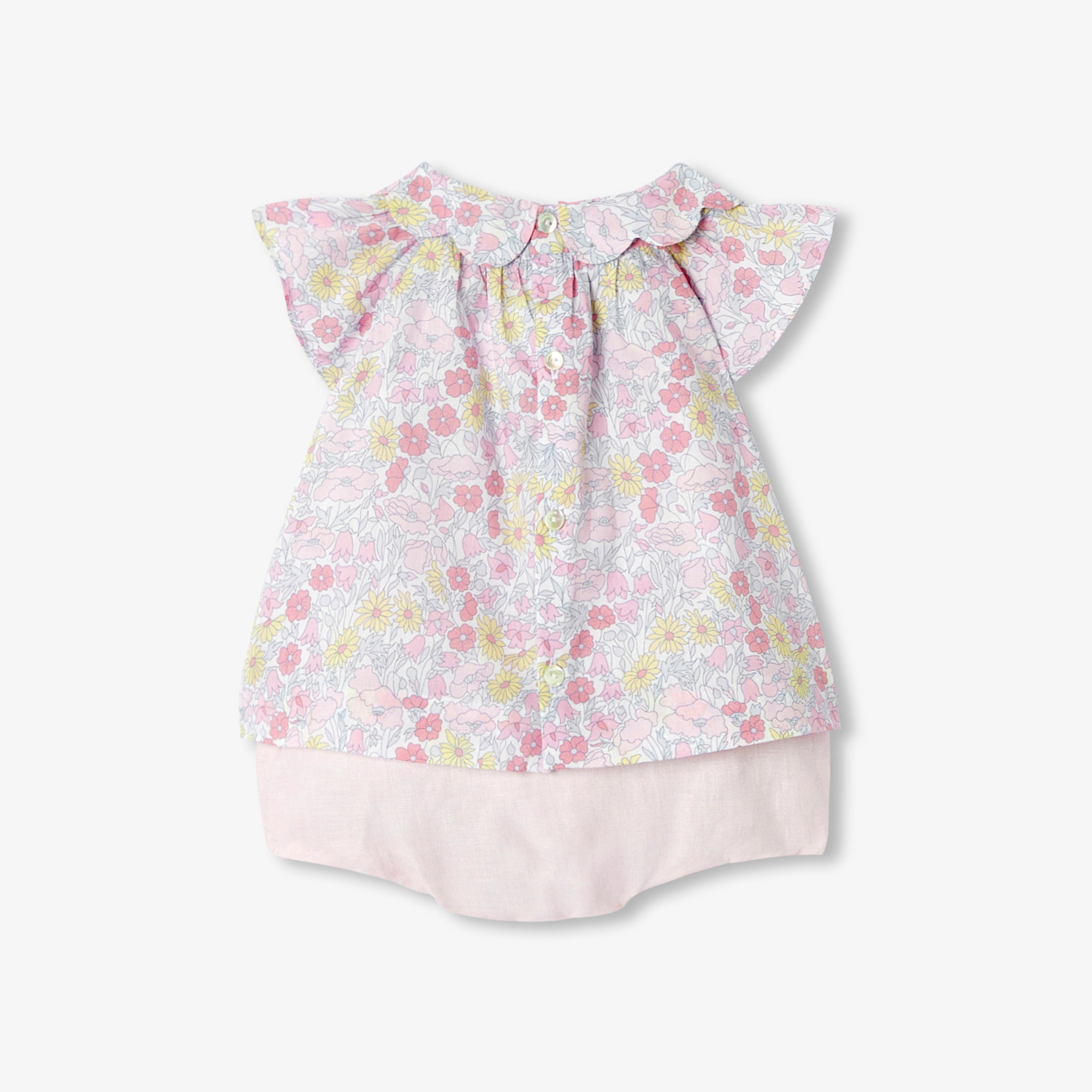 Baby girl ensemble in Liberty fabric and linen