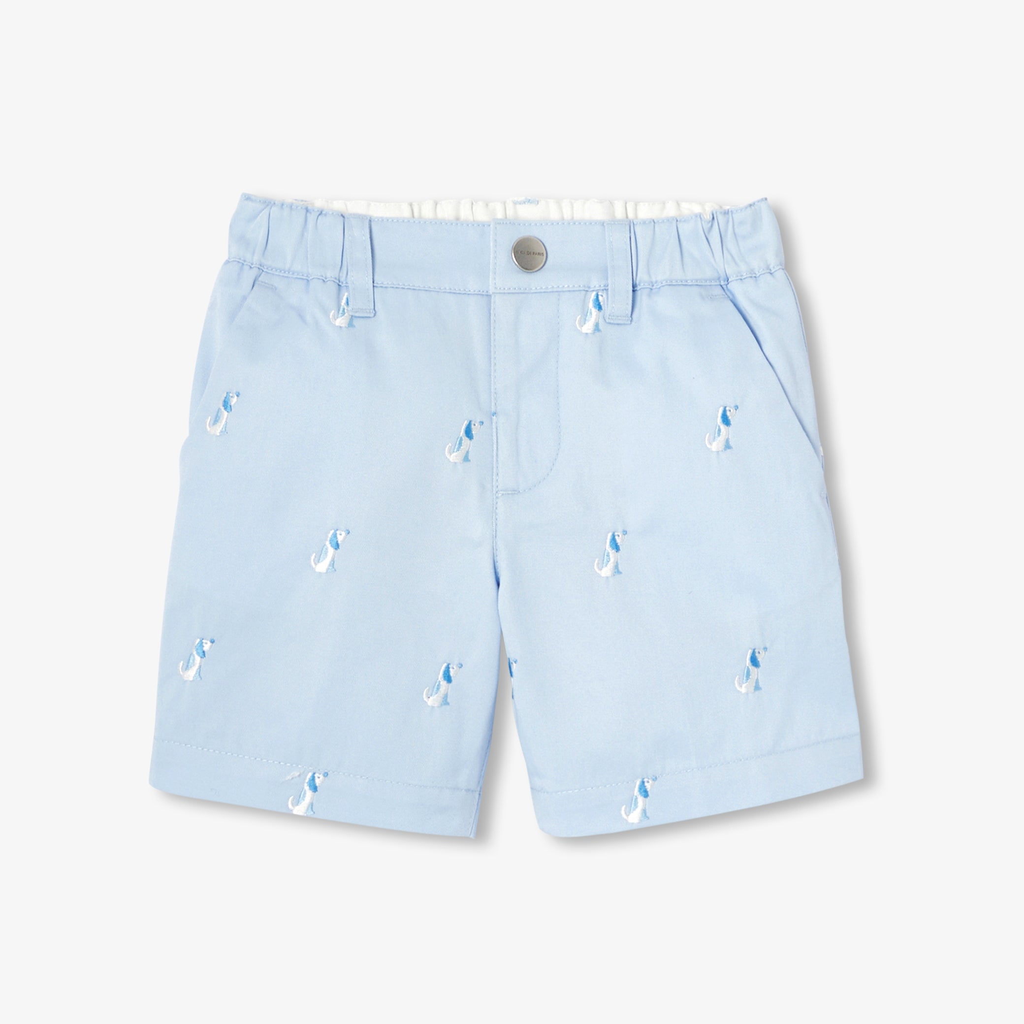 Baby boy twill shorts with small dog embroidery