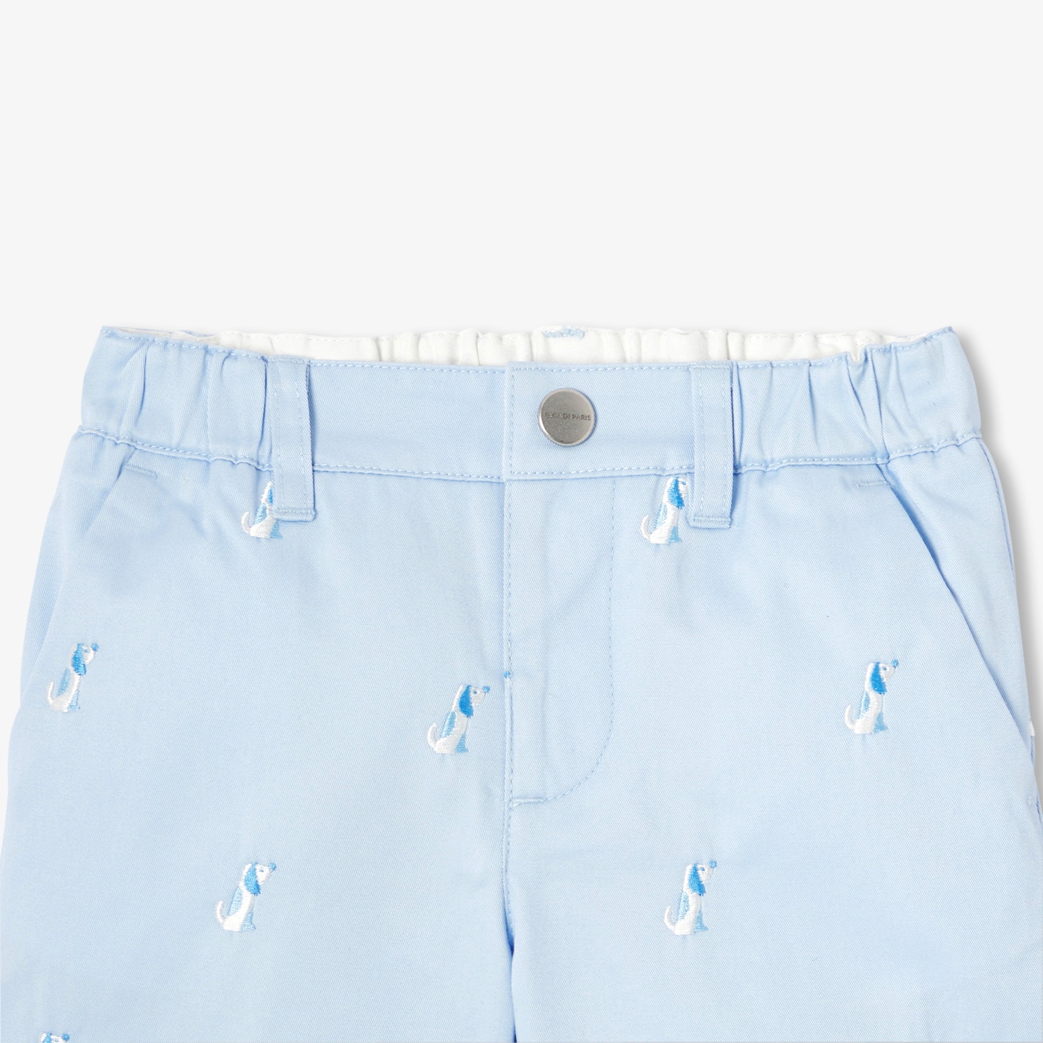 Baby boy twill shorts with small dog embroidery