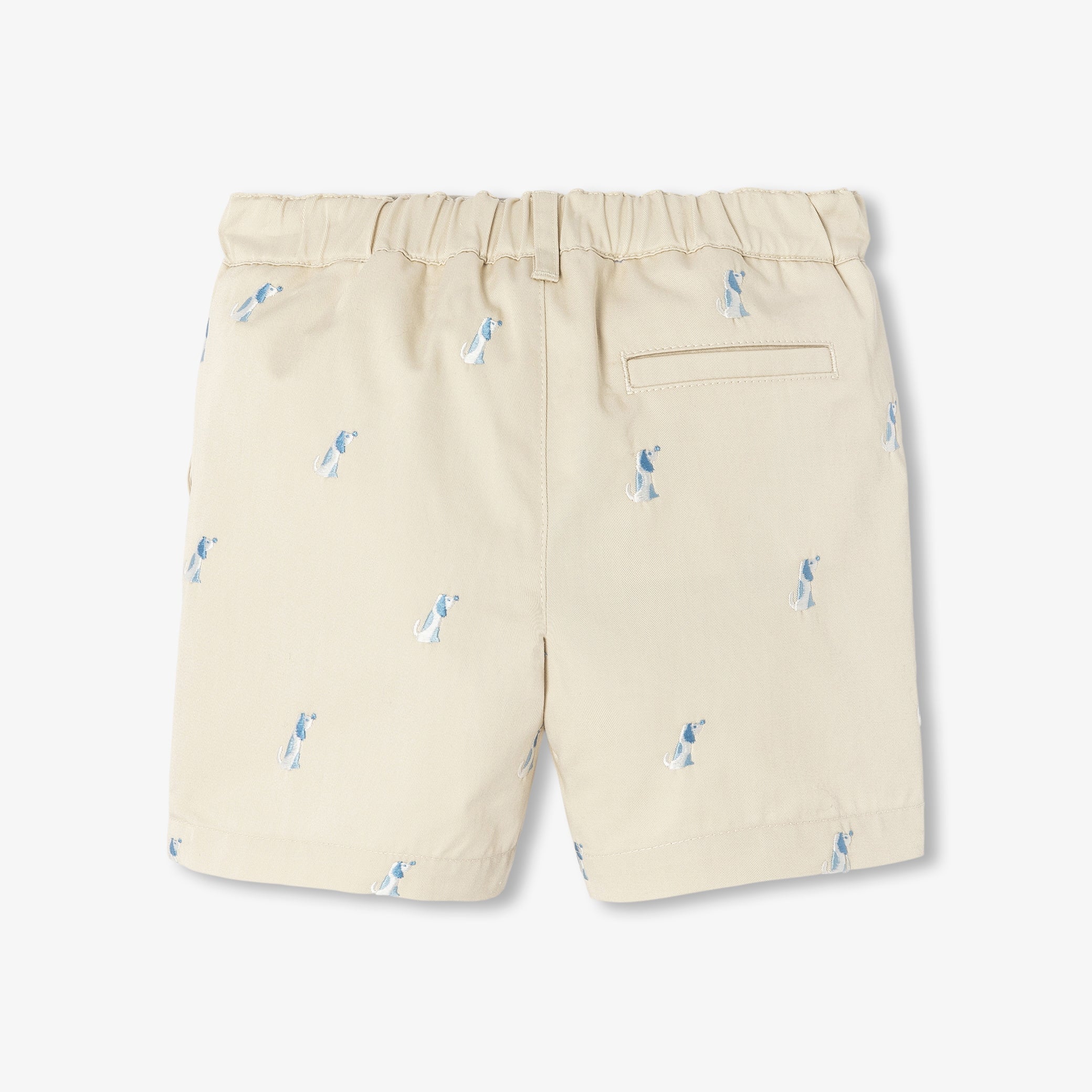 Baby boy twill shorts with small dog embroidery