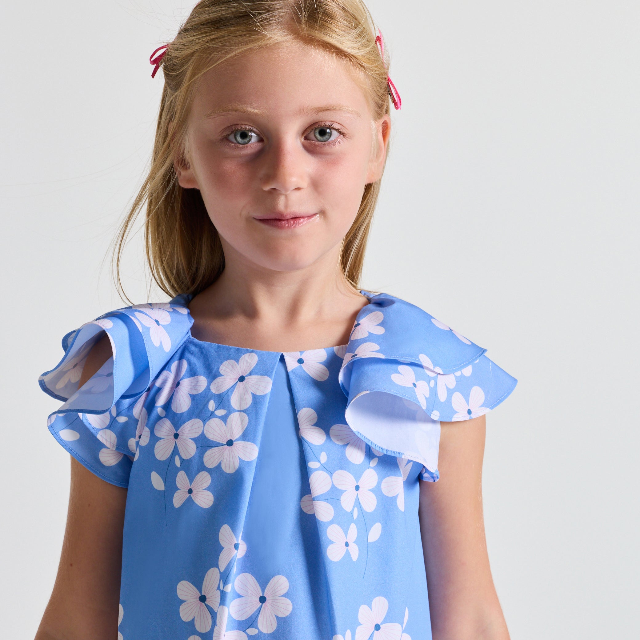 Girls' poplin dress with floral print