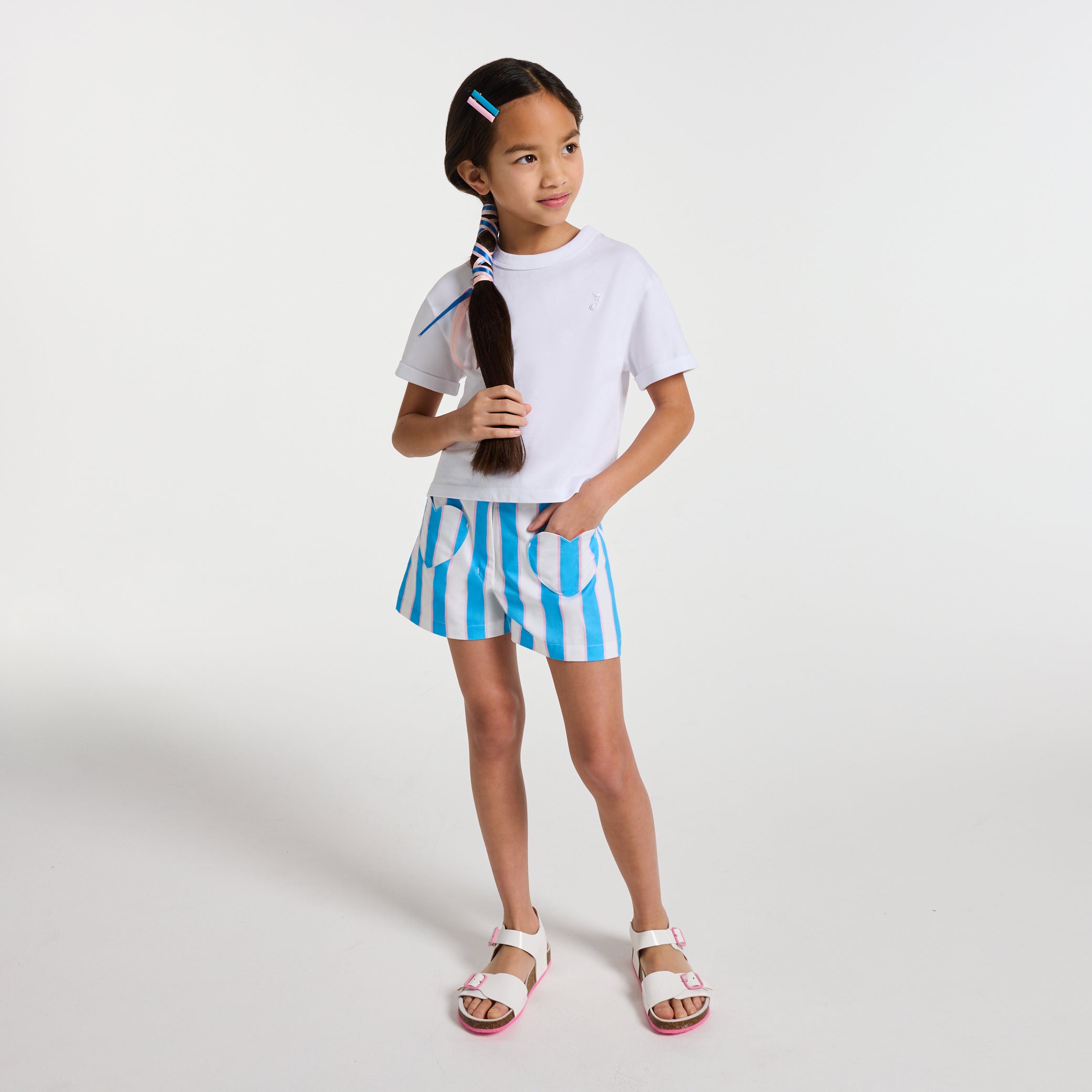 Girls' striped twill shorts