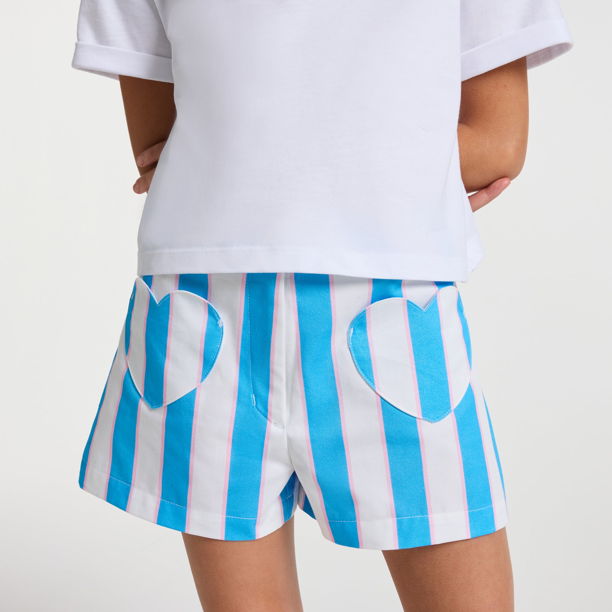 Girls' striped twill shorts