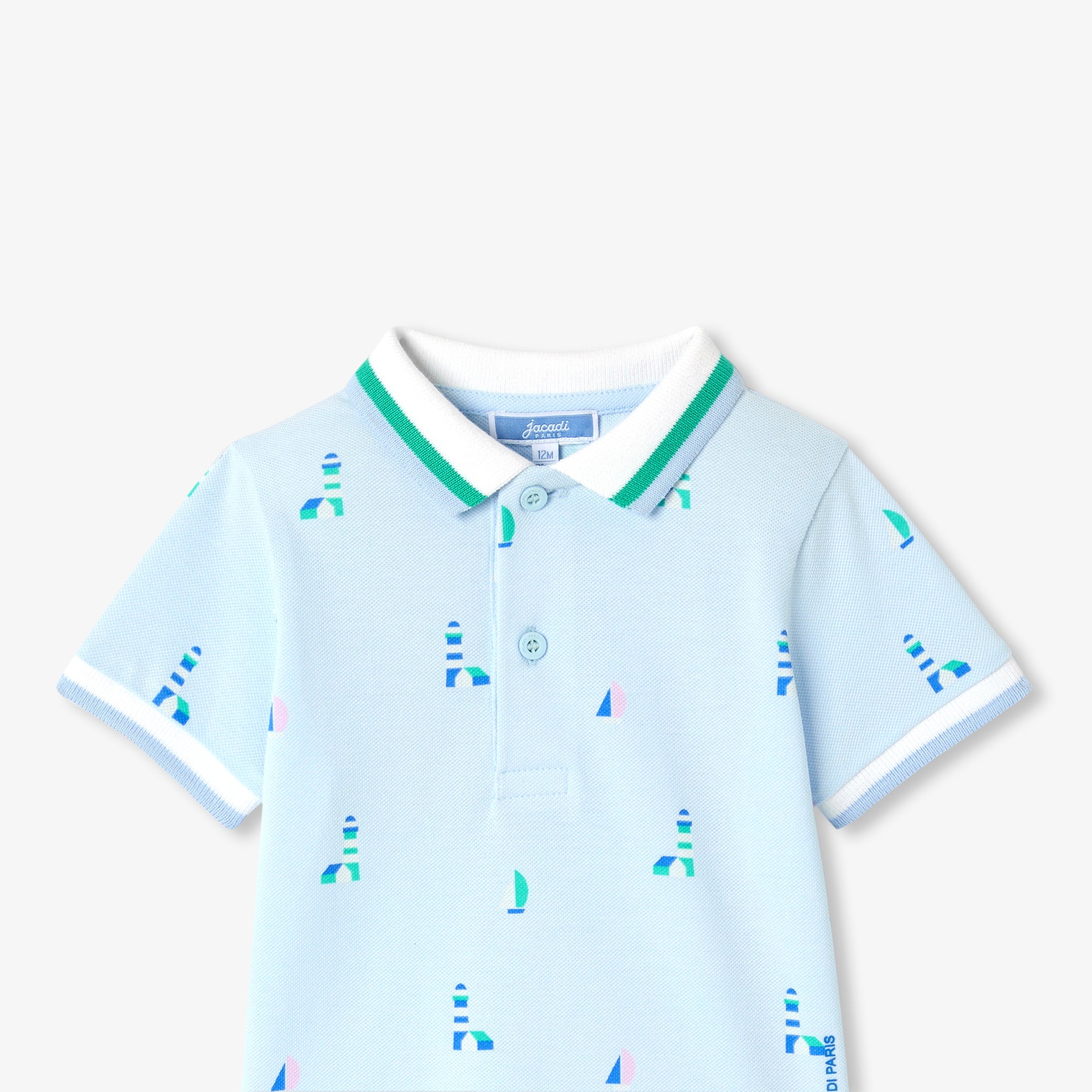 Baby boy polo shirt in printed cotton piqué