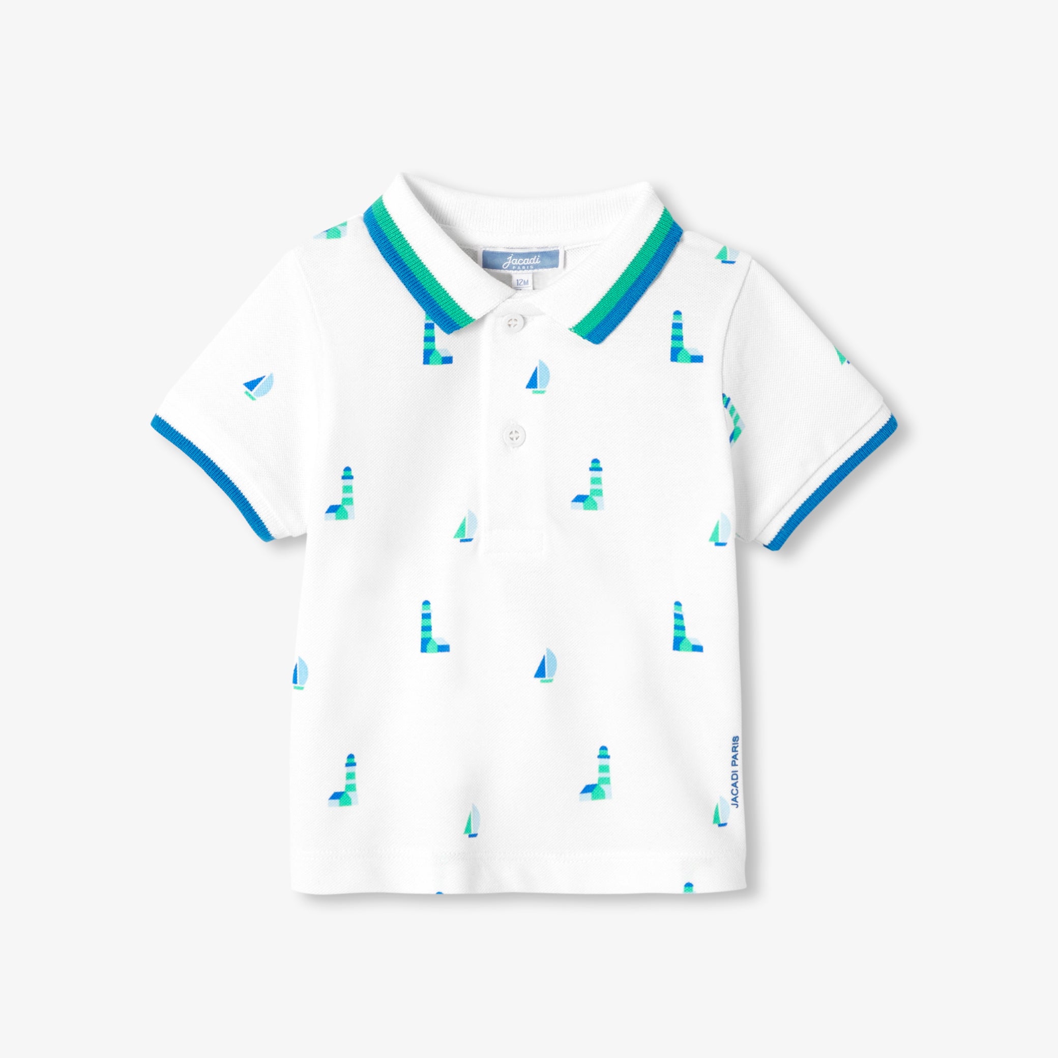 Baby boy polo shirt in printed cotton piqué