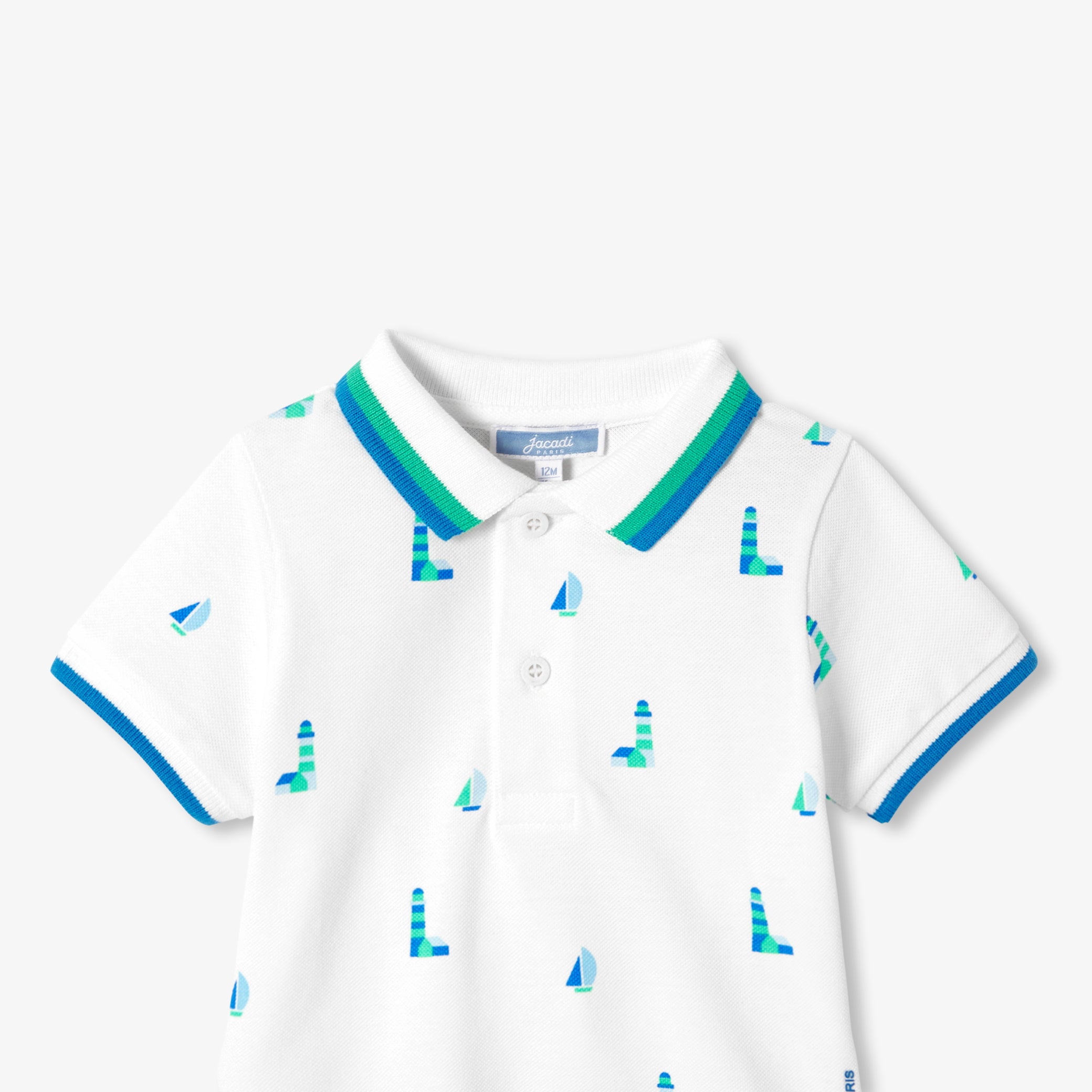 Baby boy polo shirt in printed cotton piqué