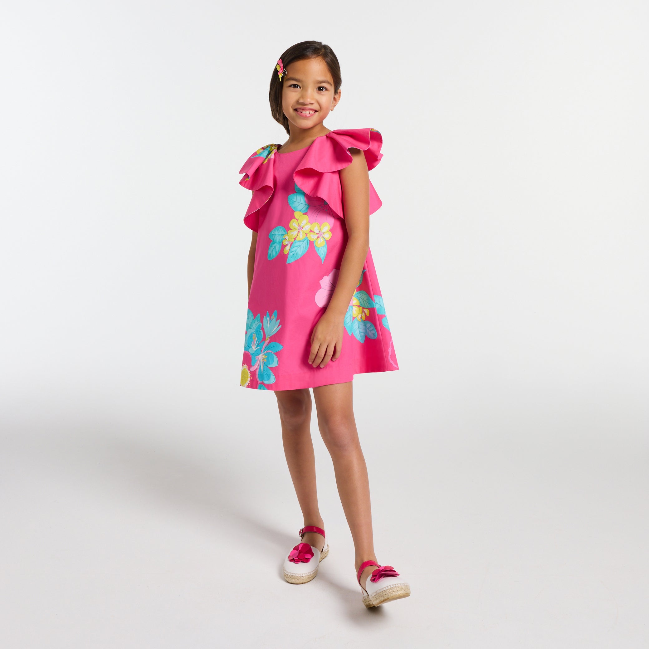 Floral print poplin dress for girls