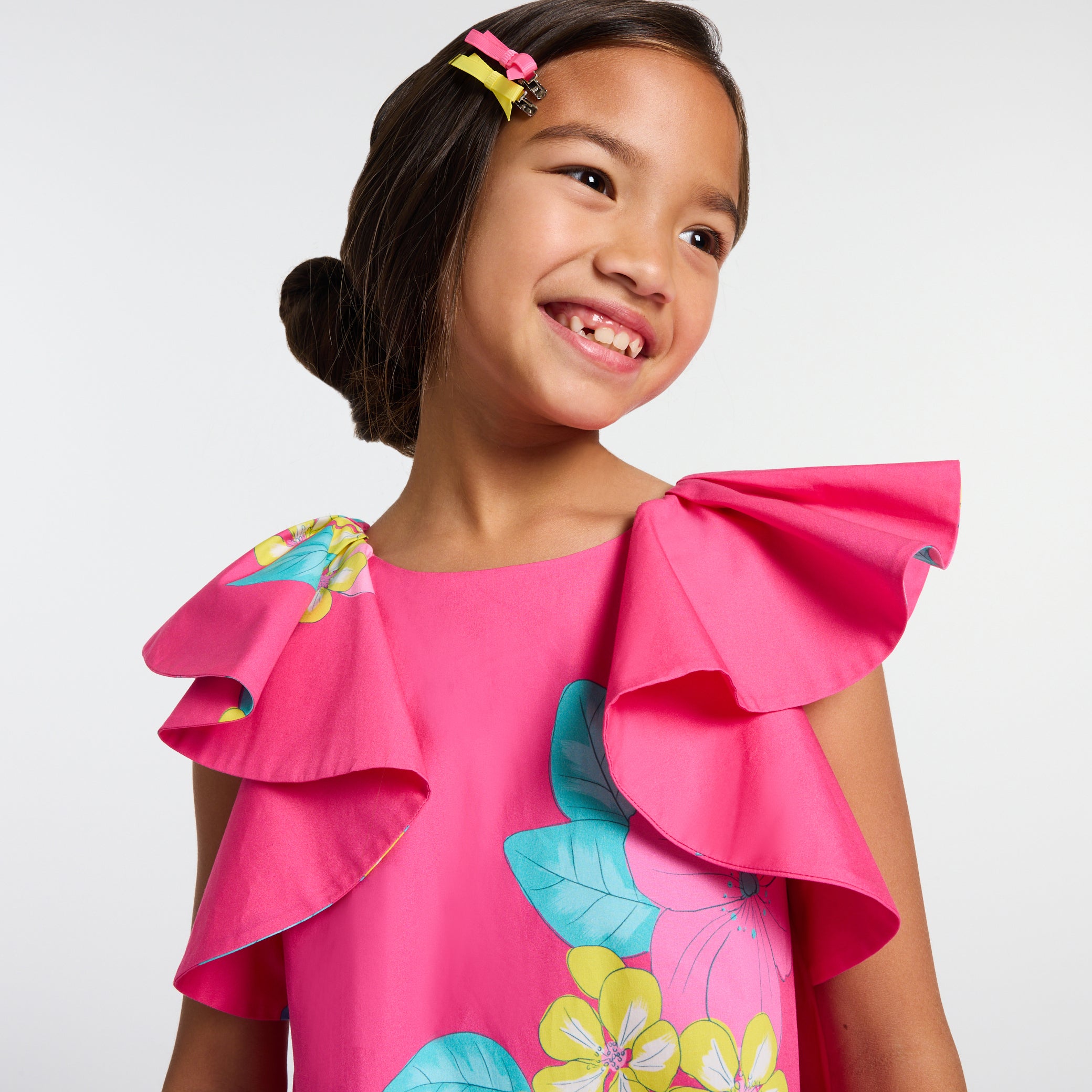 Floral print poplin dress for girls