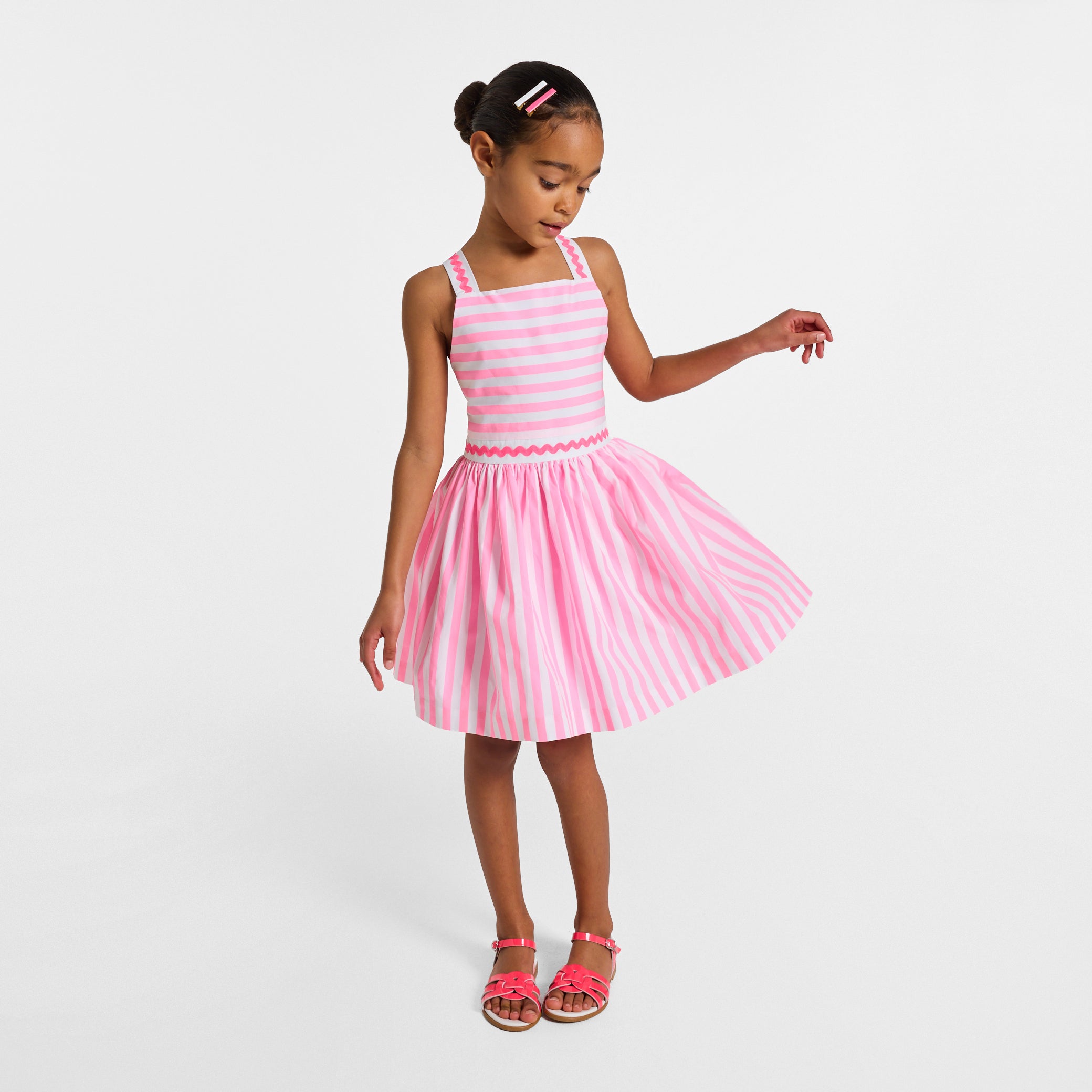 Girls' striped poplin dress