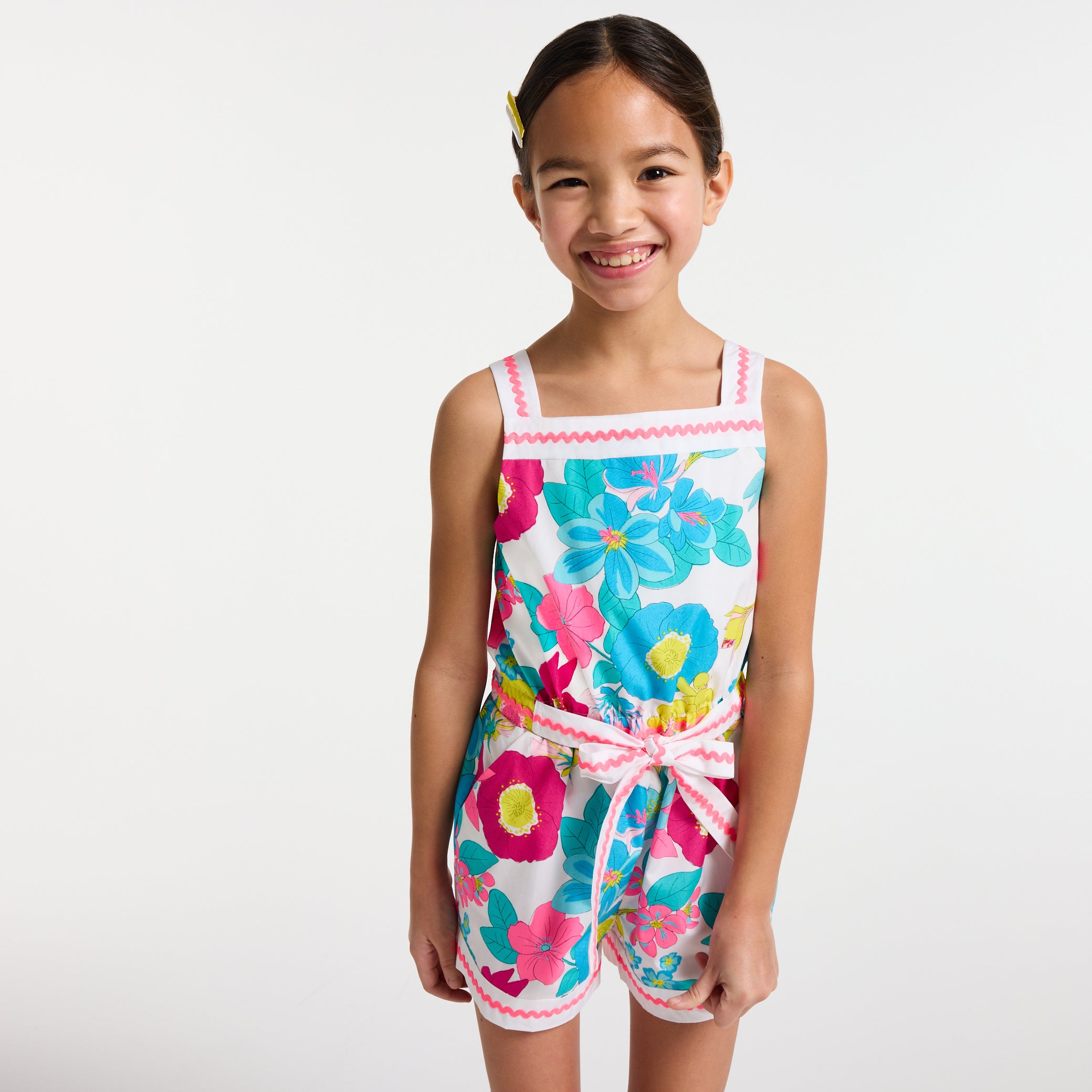 Floral poplin playsuit for girls