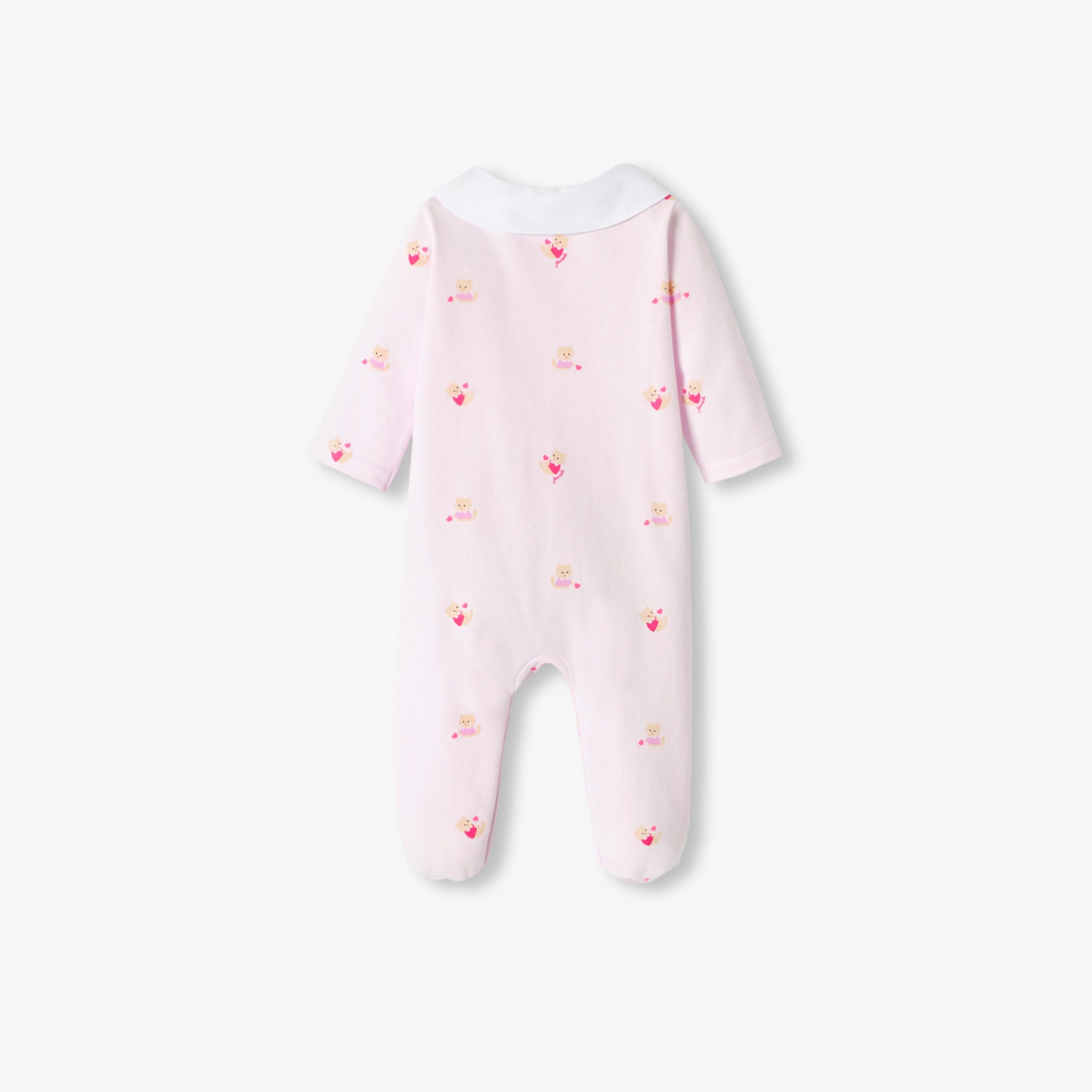 Baby girl fleece pajamas with cat and heart motifs