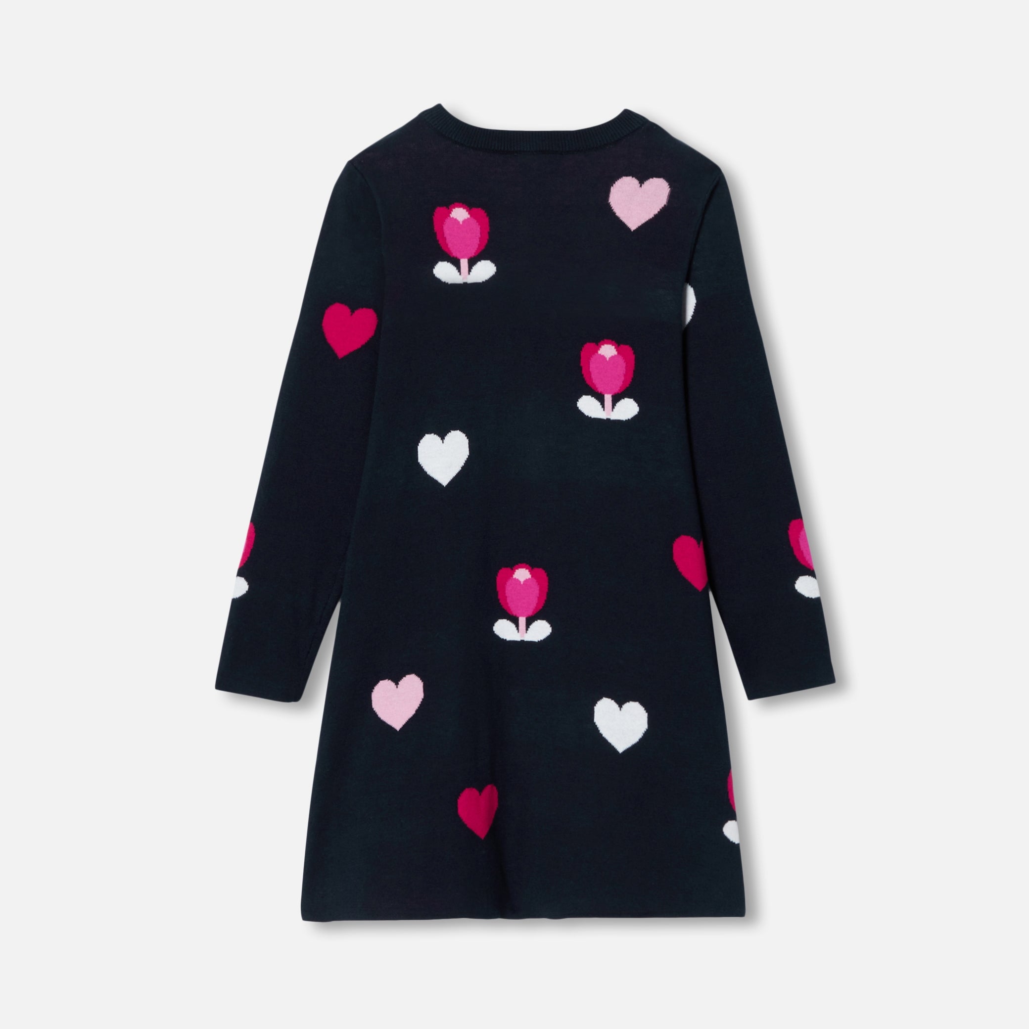 Girl jacquard dress with flowers and hearts
