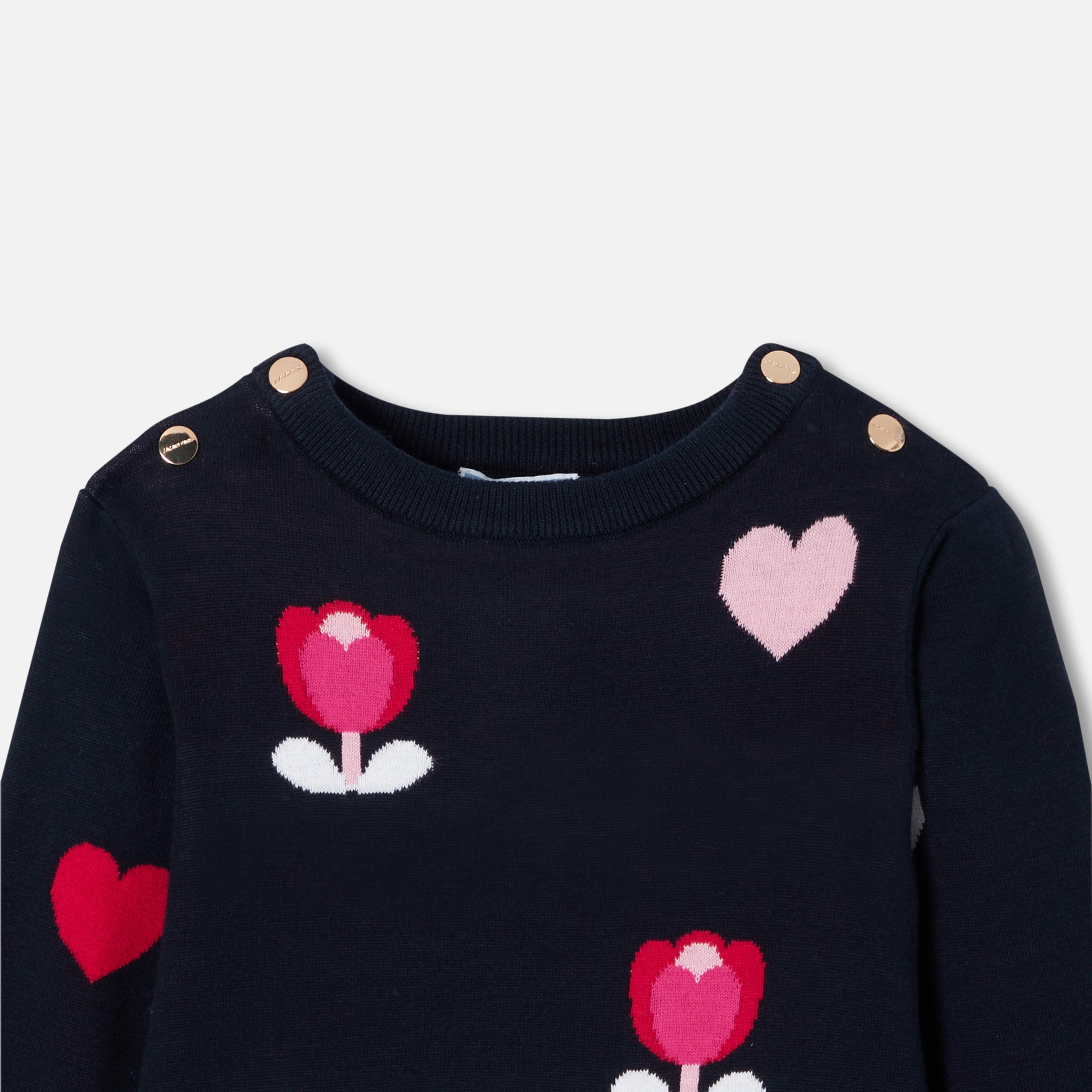 Girl jacquard dress with flowers and hearts