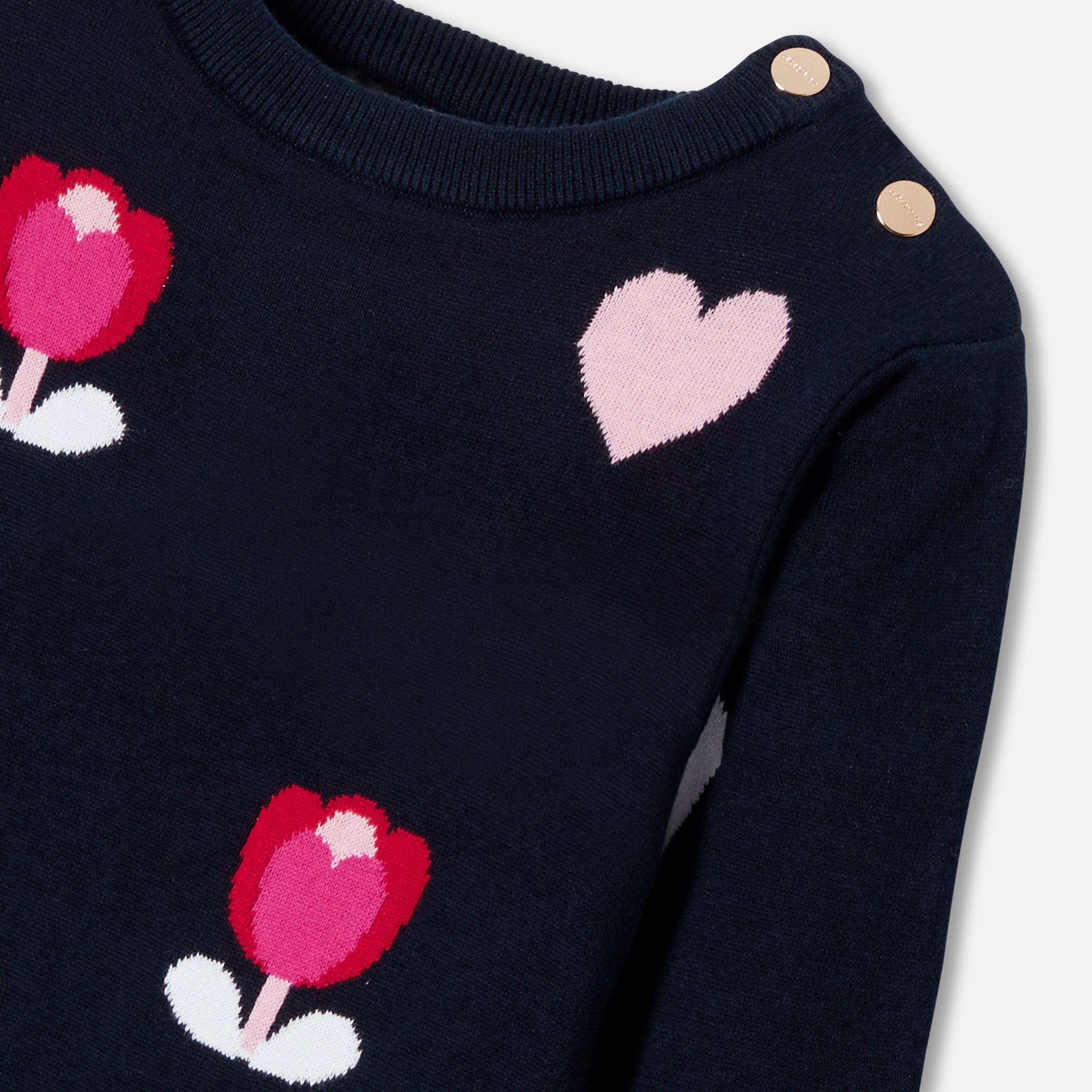 Girl jacquard dress with flowers and hearts