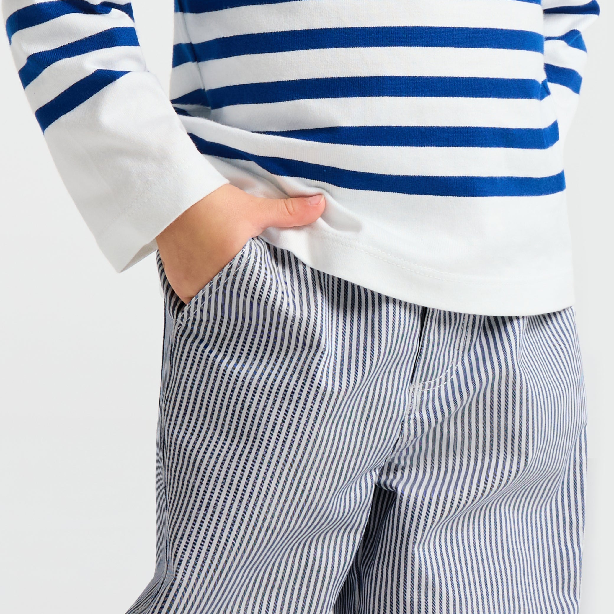 Baby boy trousers in striped twill