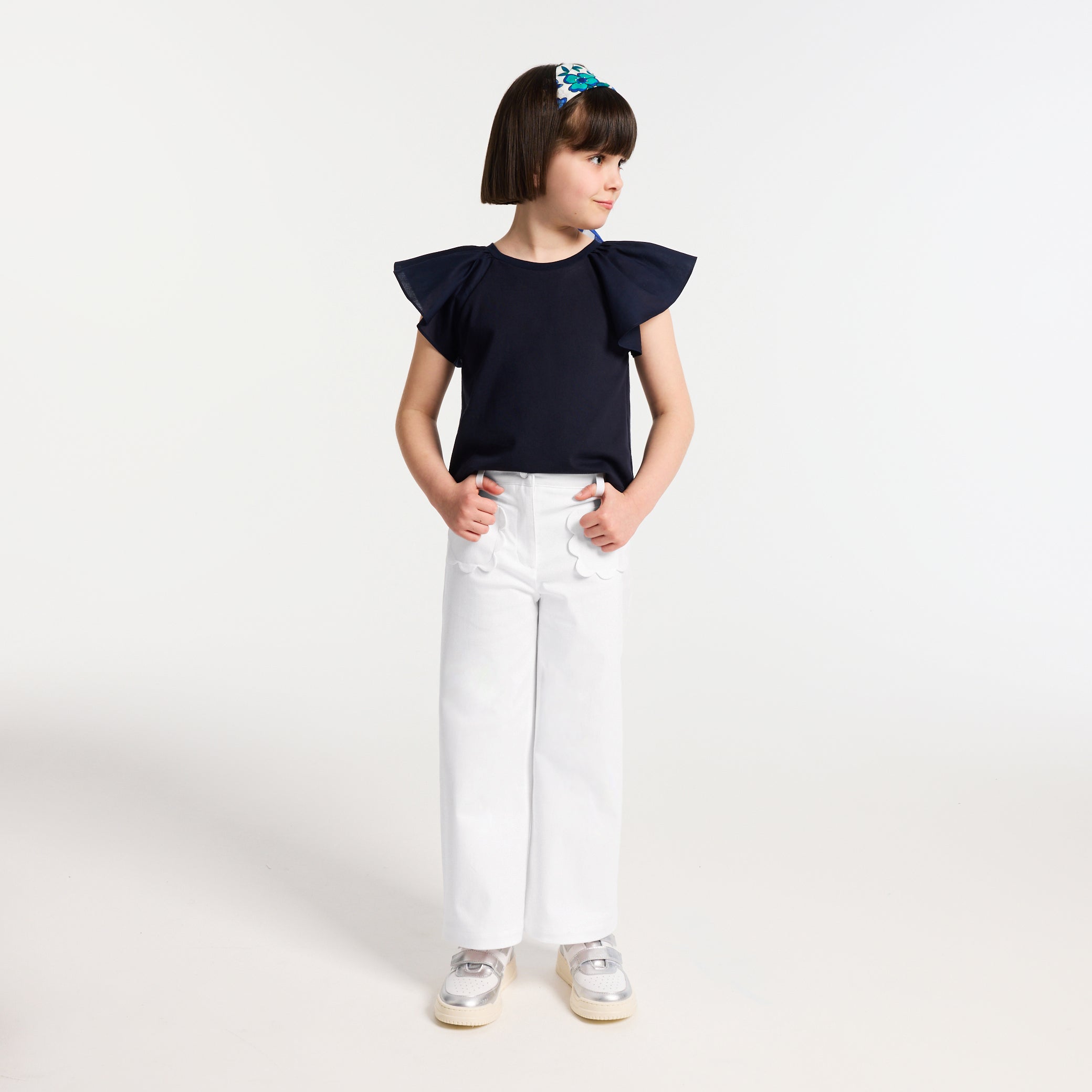 Girl wide-leg twill trousers