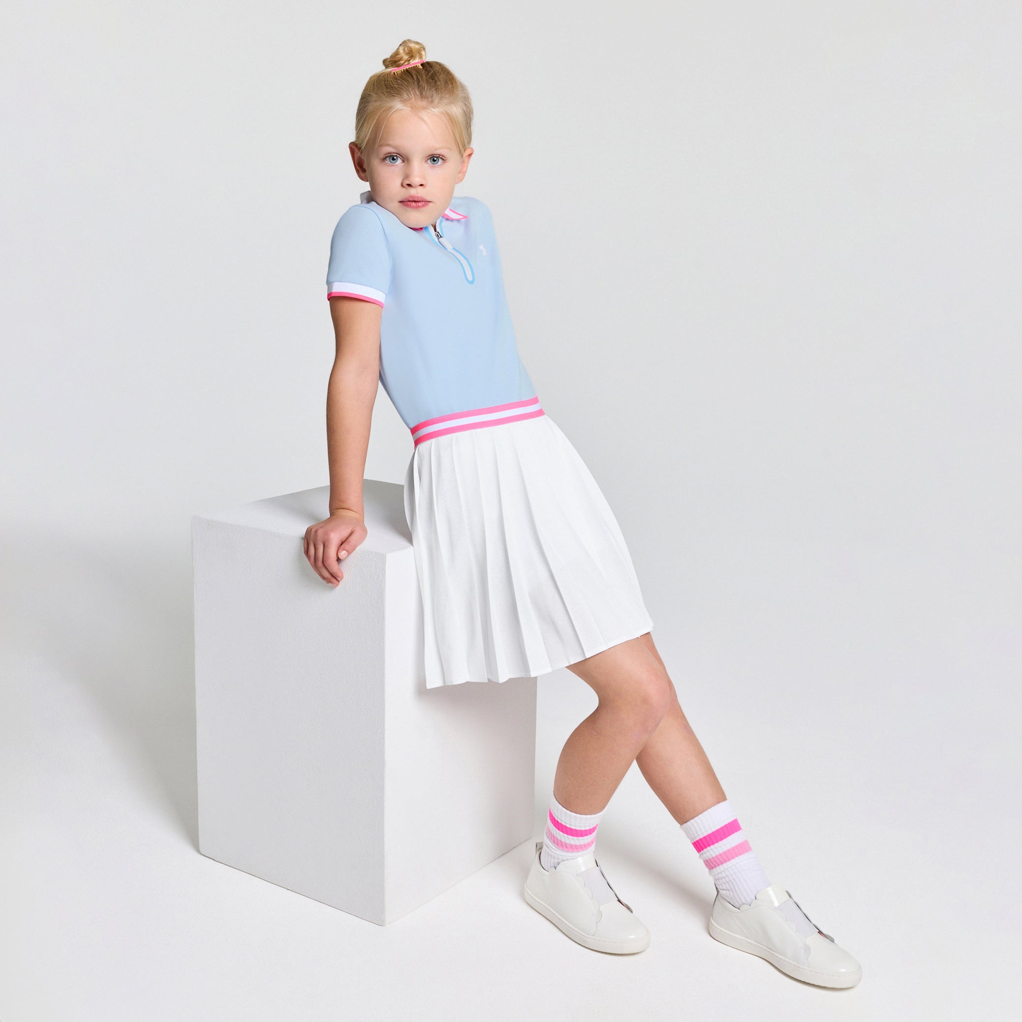 Girls' piquÃ© knit pleated skirt