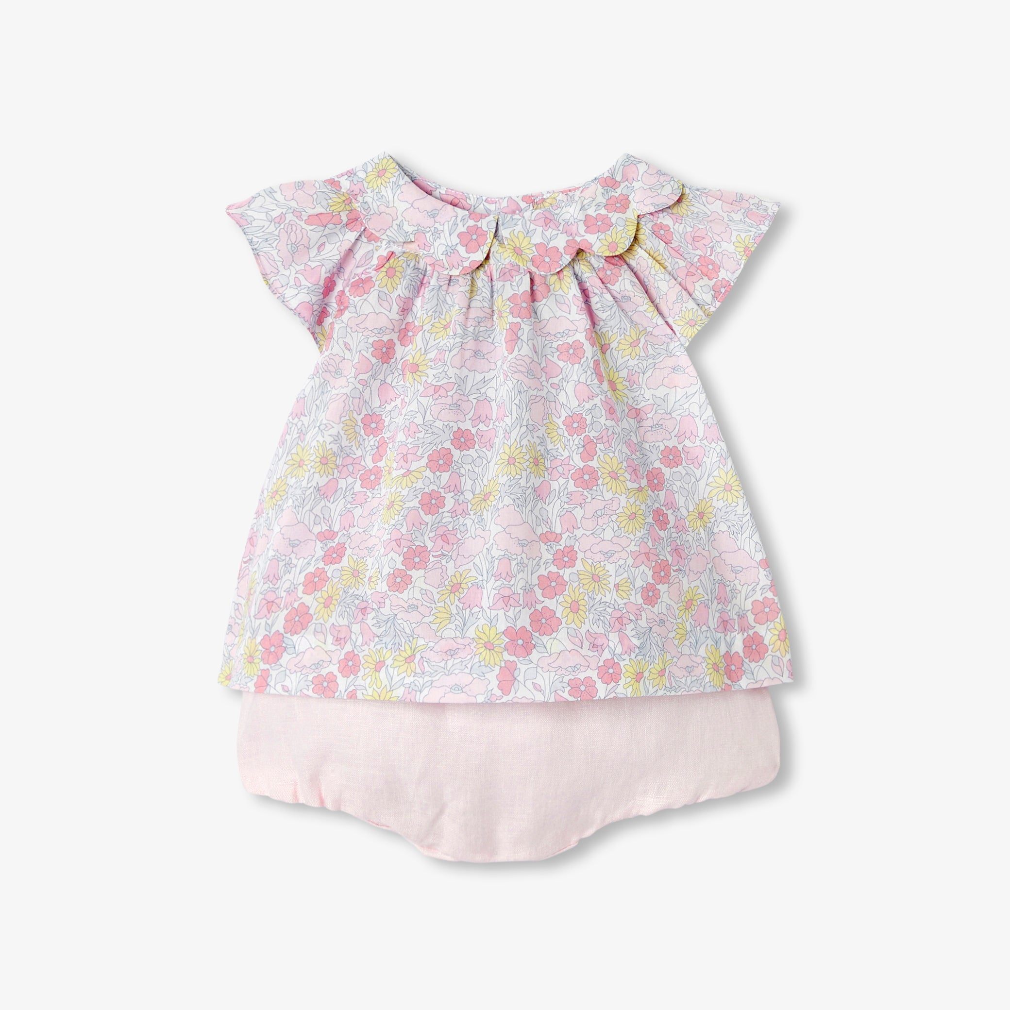 Baby girl ensemble in Liberty fabric and linen