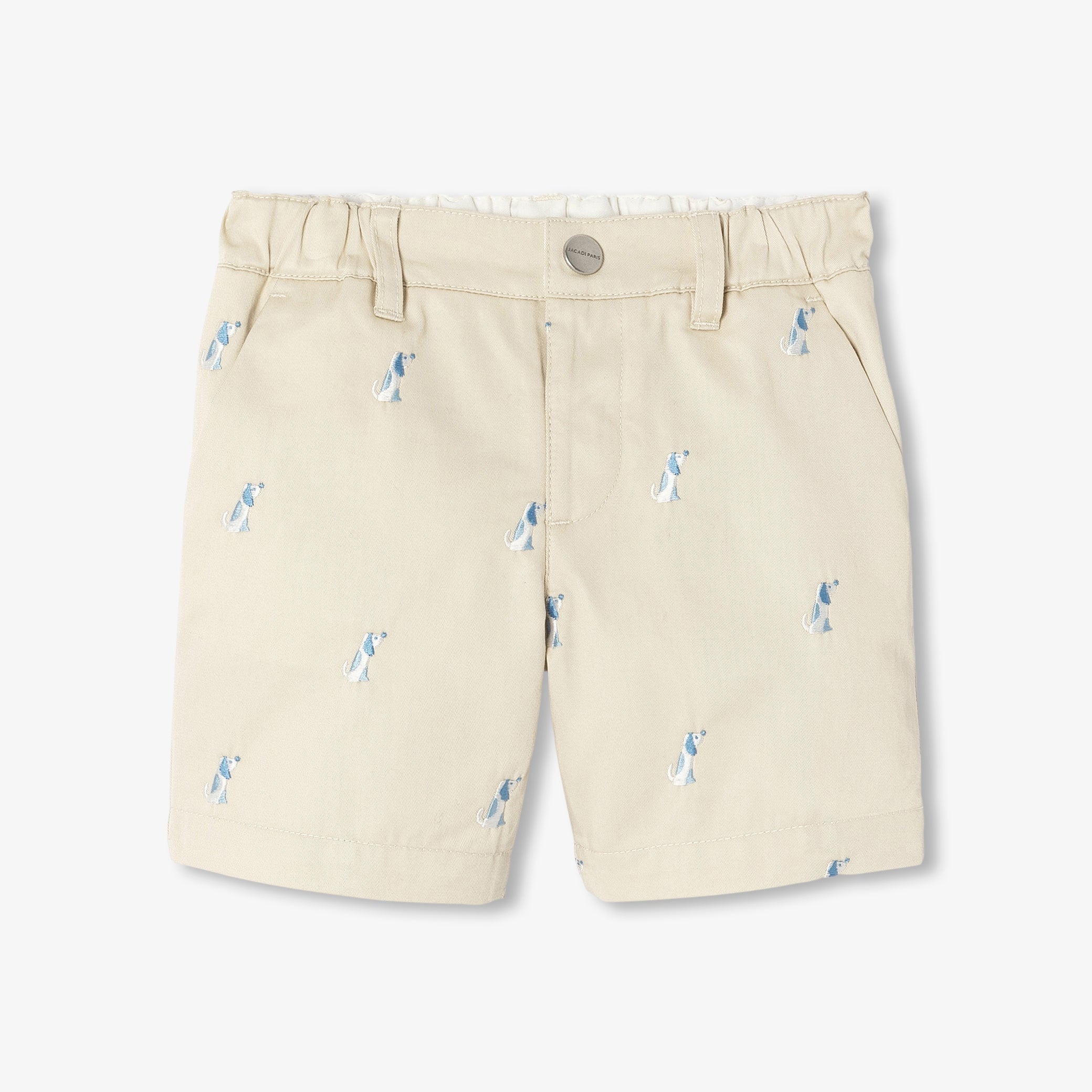 Baby boy twill shorts with small dog embroidery