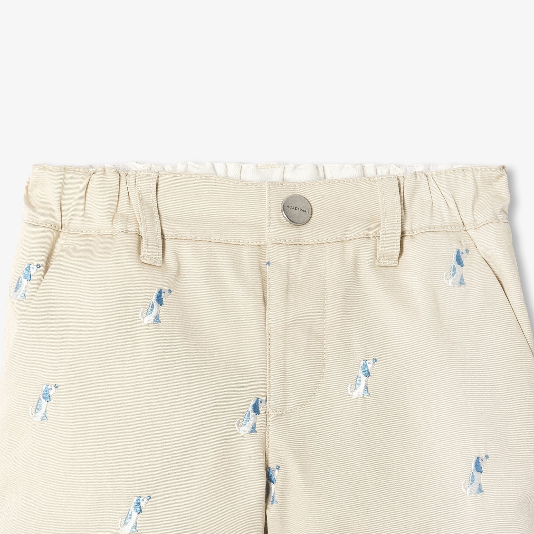 Baby boy twill shorts with small dog embroidery