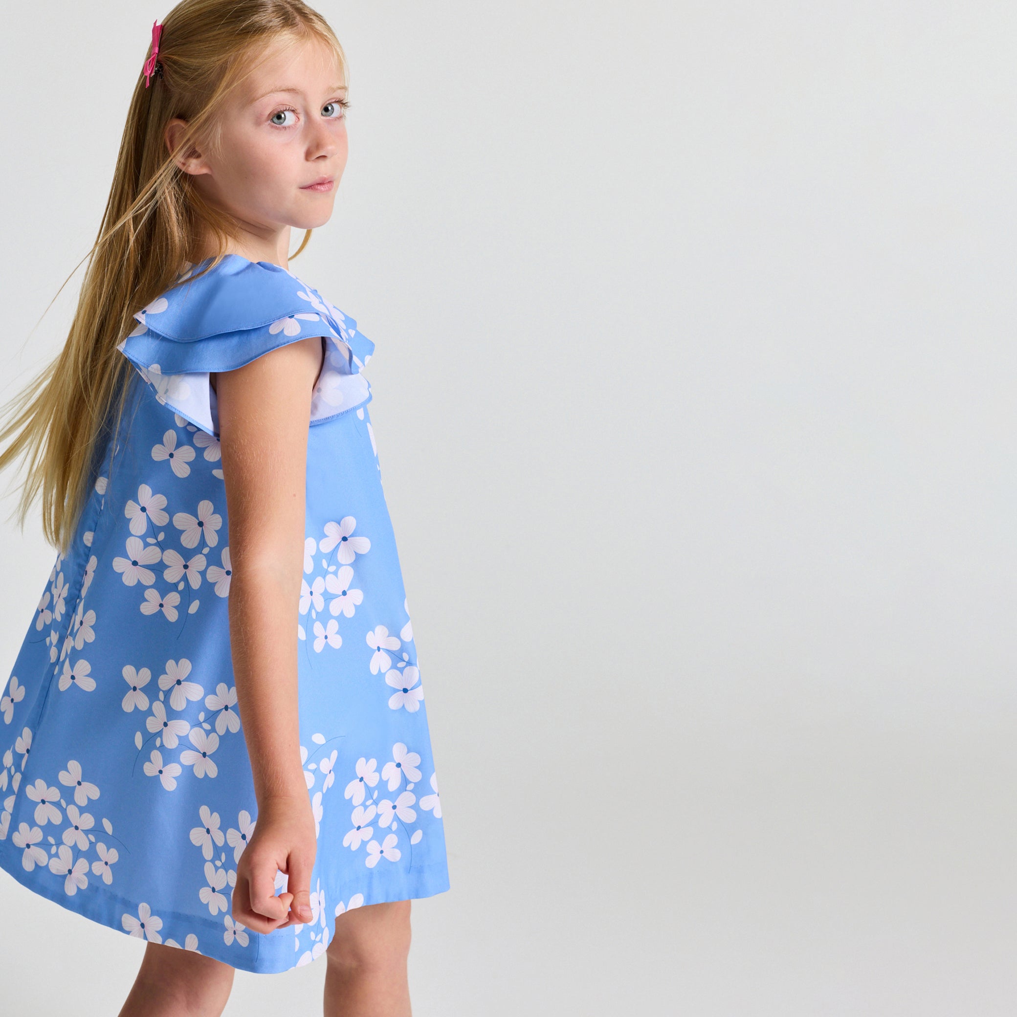 Girls' poplin dress with floral print