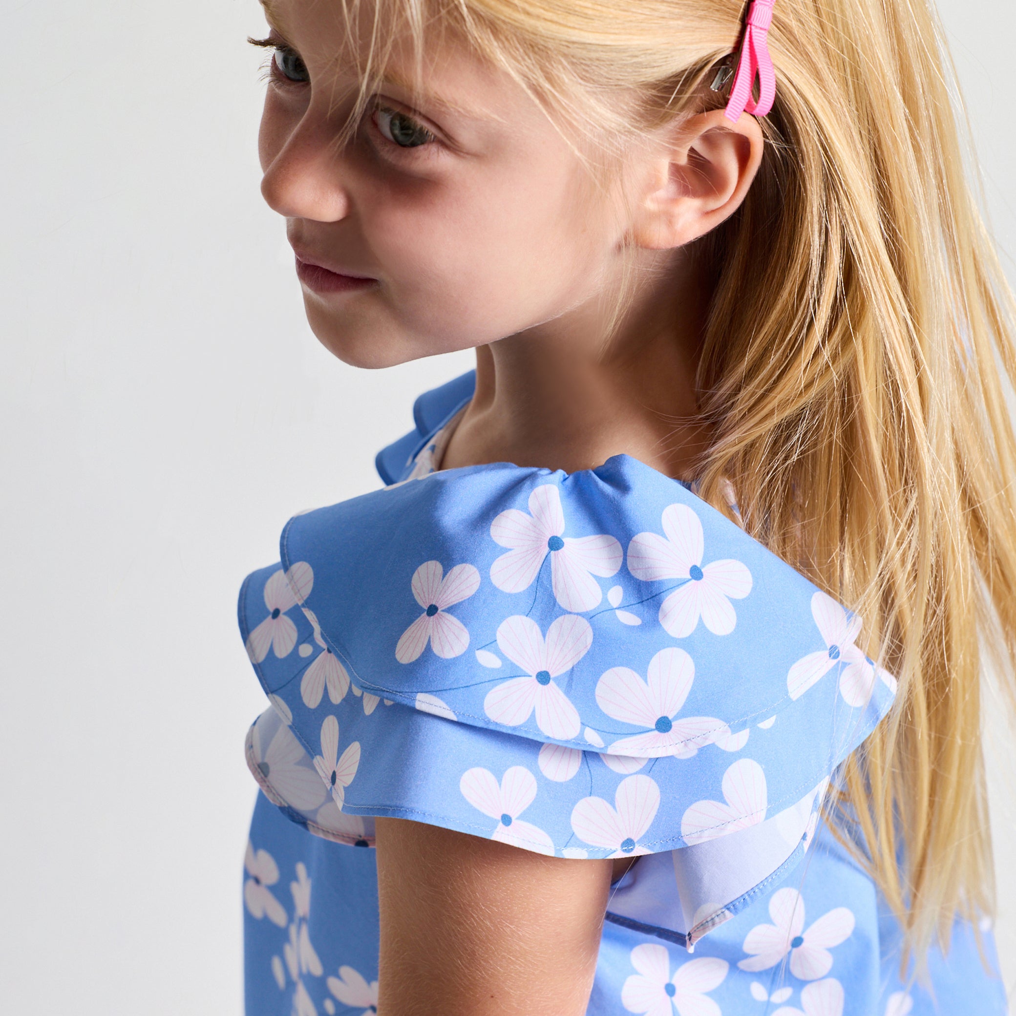 Girls' poplin dress with floral print