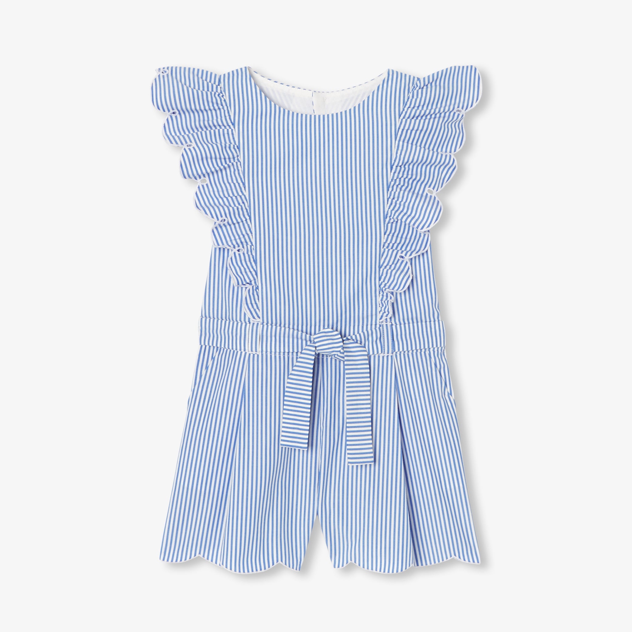 Girls' striped poplin playsuit