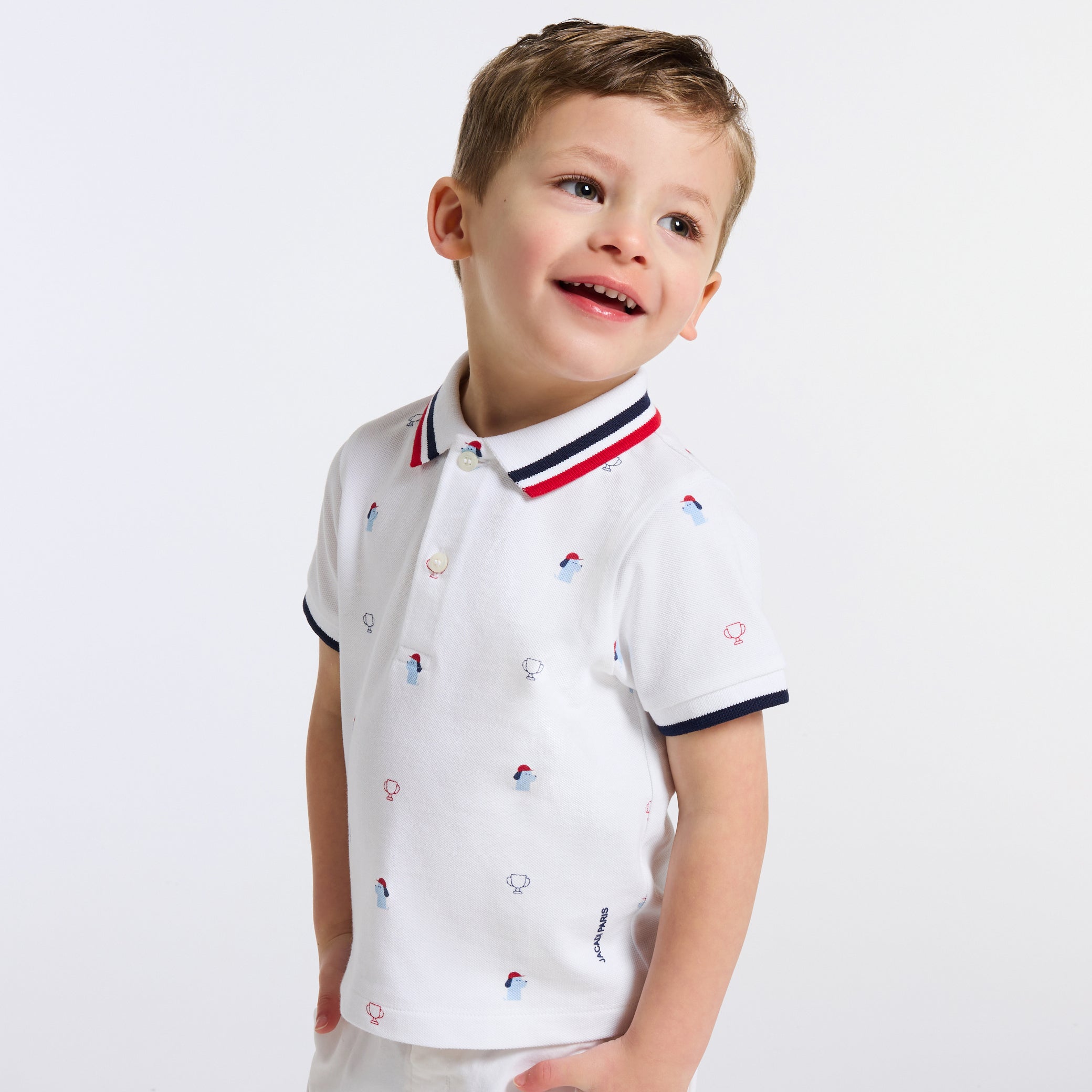 Baby boy polo shirt in printed cotton piquÃ©