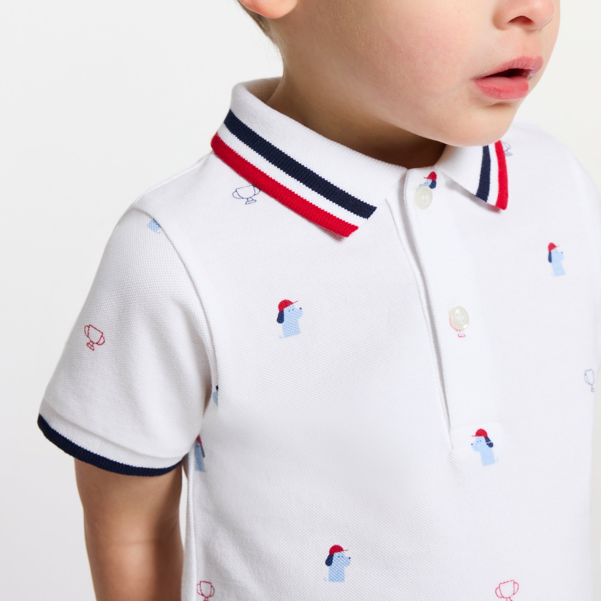 Baby boy polo shirt in printed cotton piquÃ©