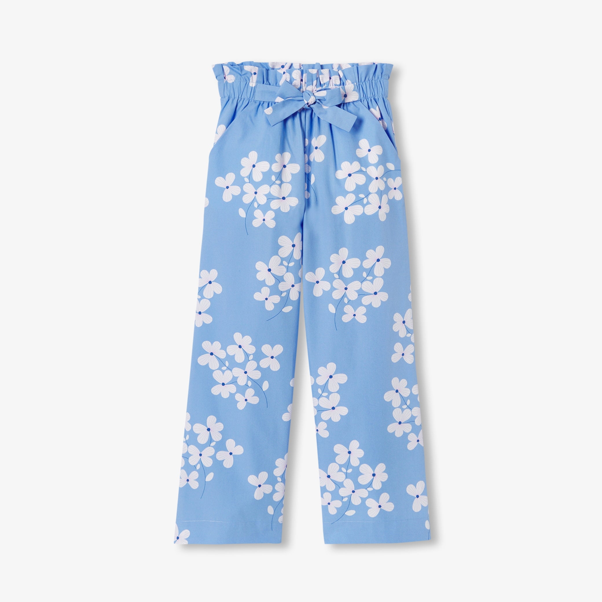 Girls' wide-leg printed poplin pants
