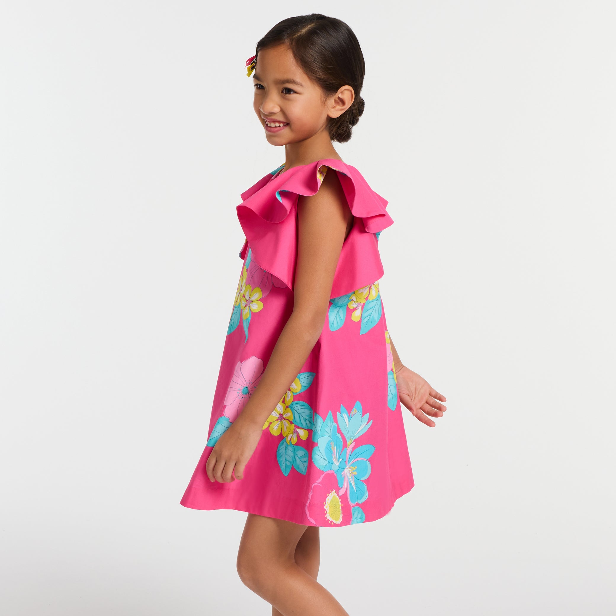 Floral print poplin dress for girls