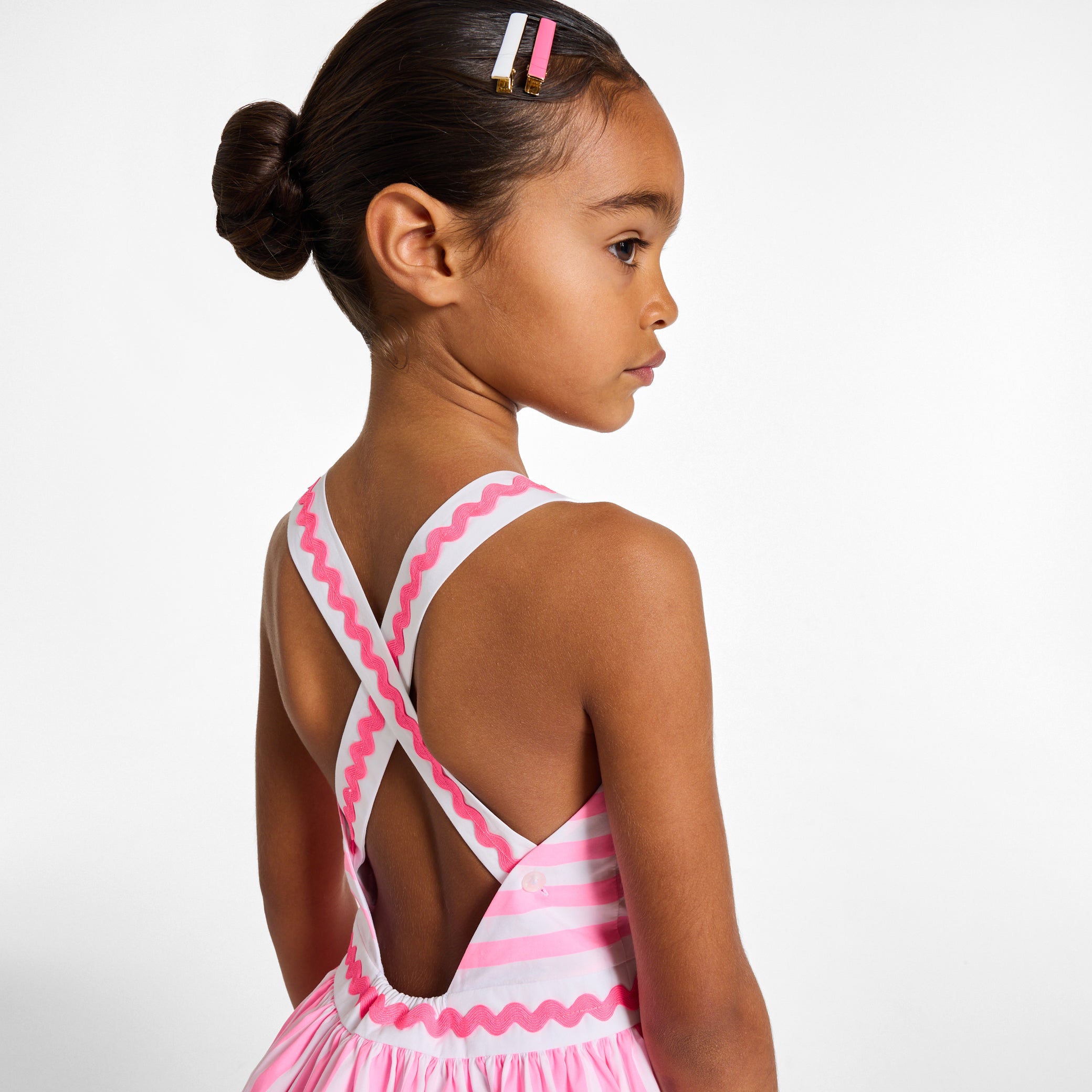Girls' striped poplin dress