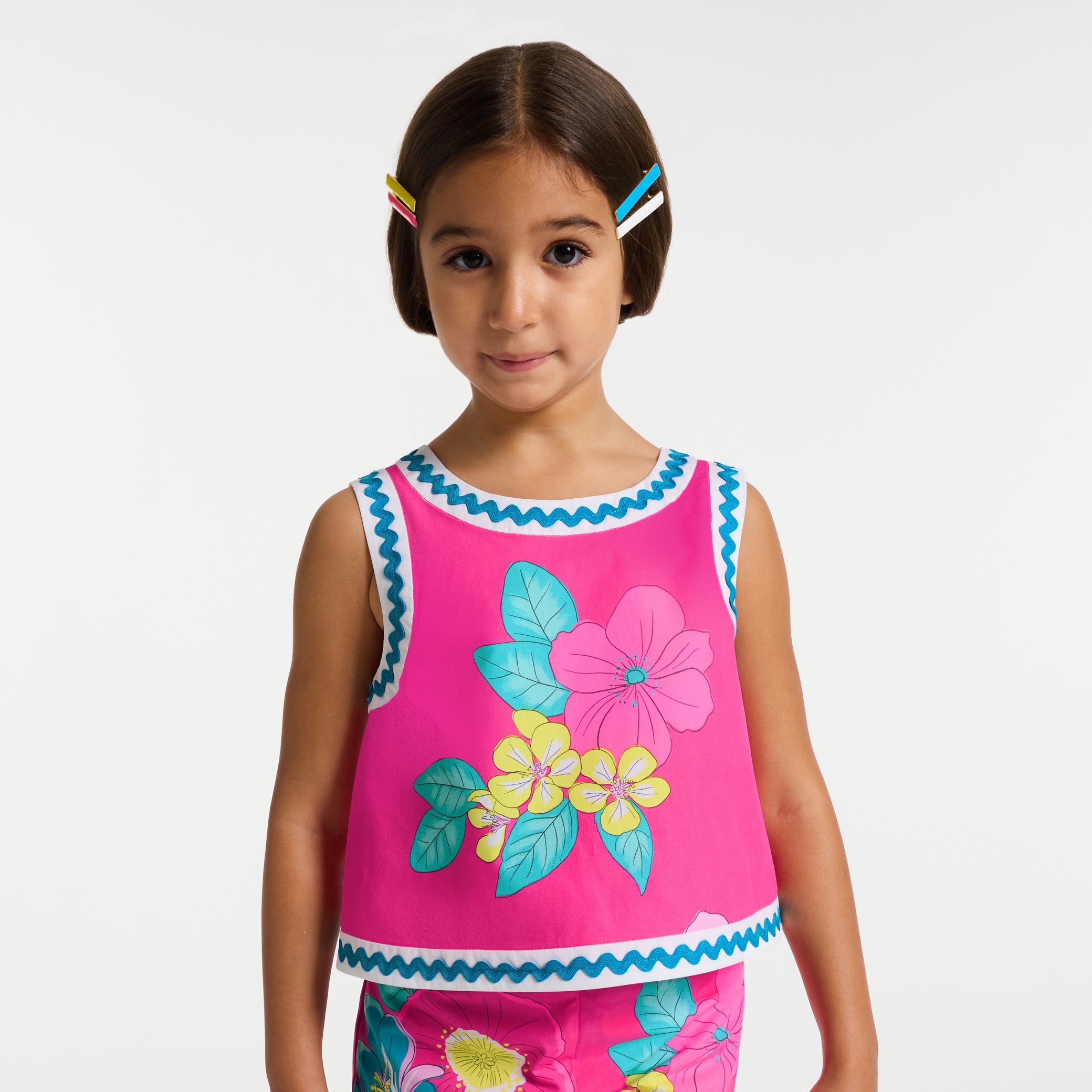 Floral print poplin top for girls