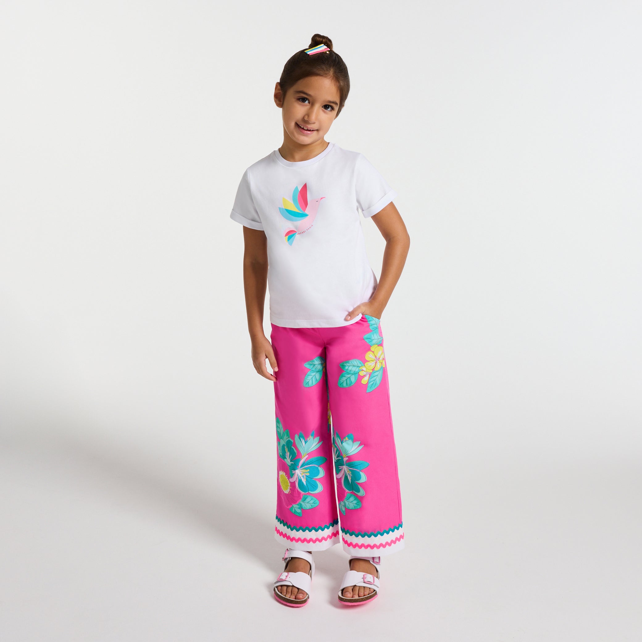 Girls' wide-leg poplin pants