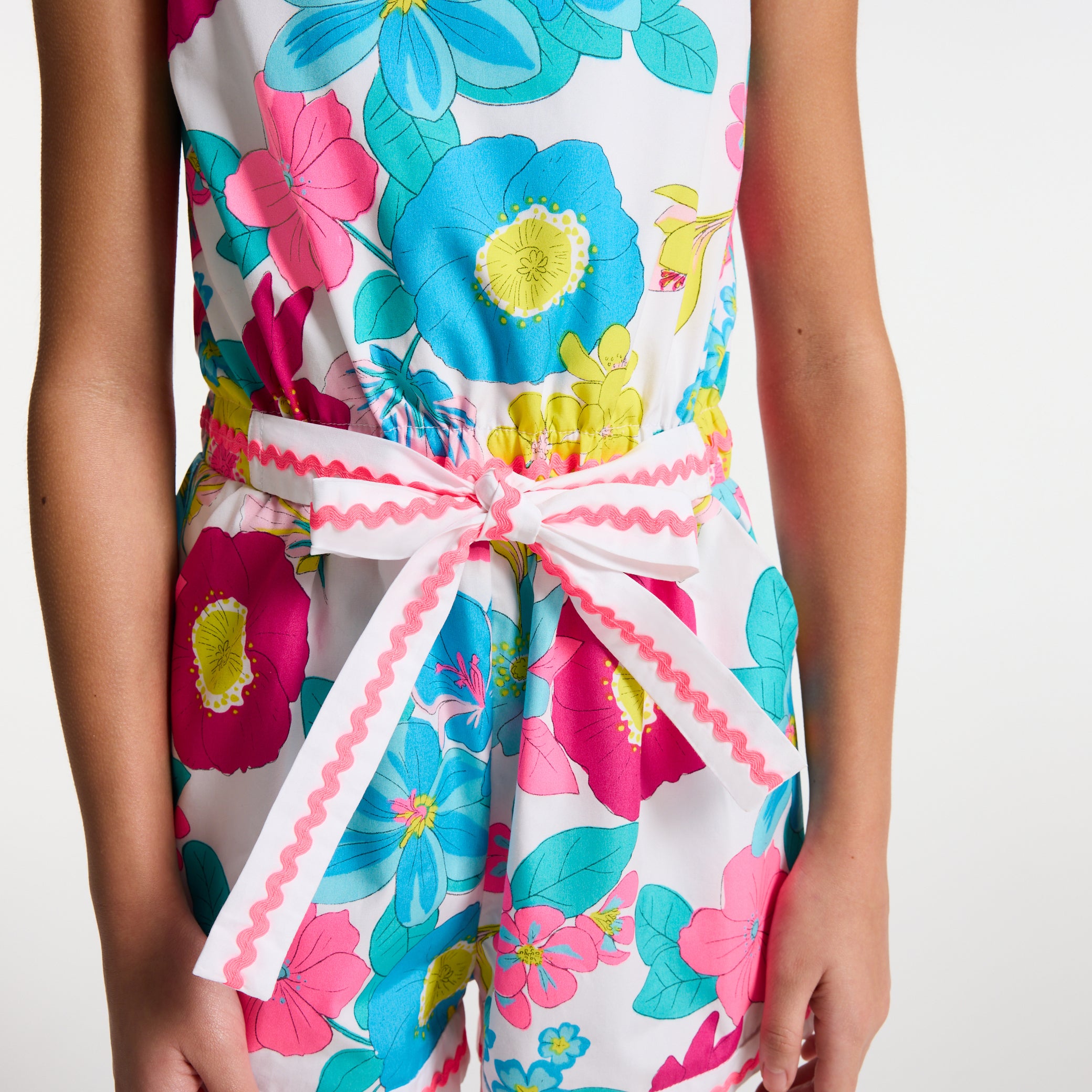 Floral poplin playsuit for girls