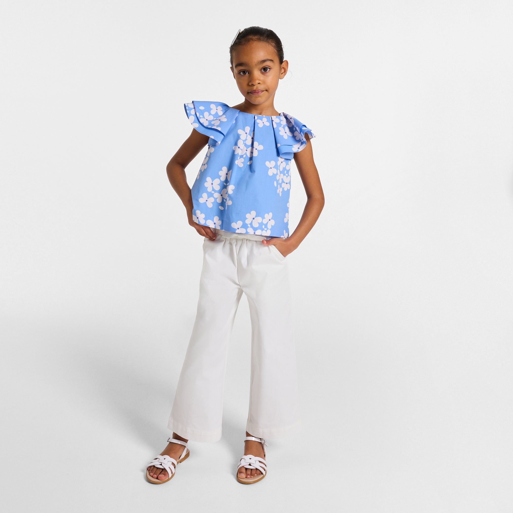 Girls' wide-leg twill pants