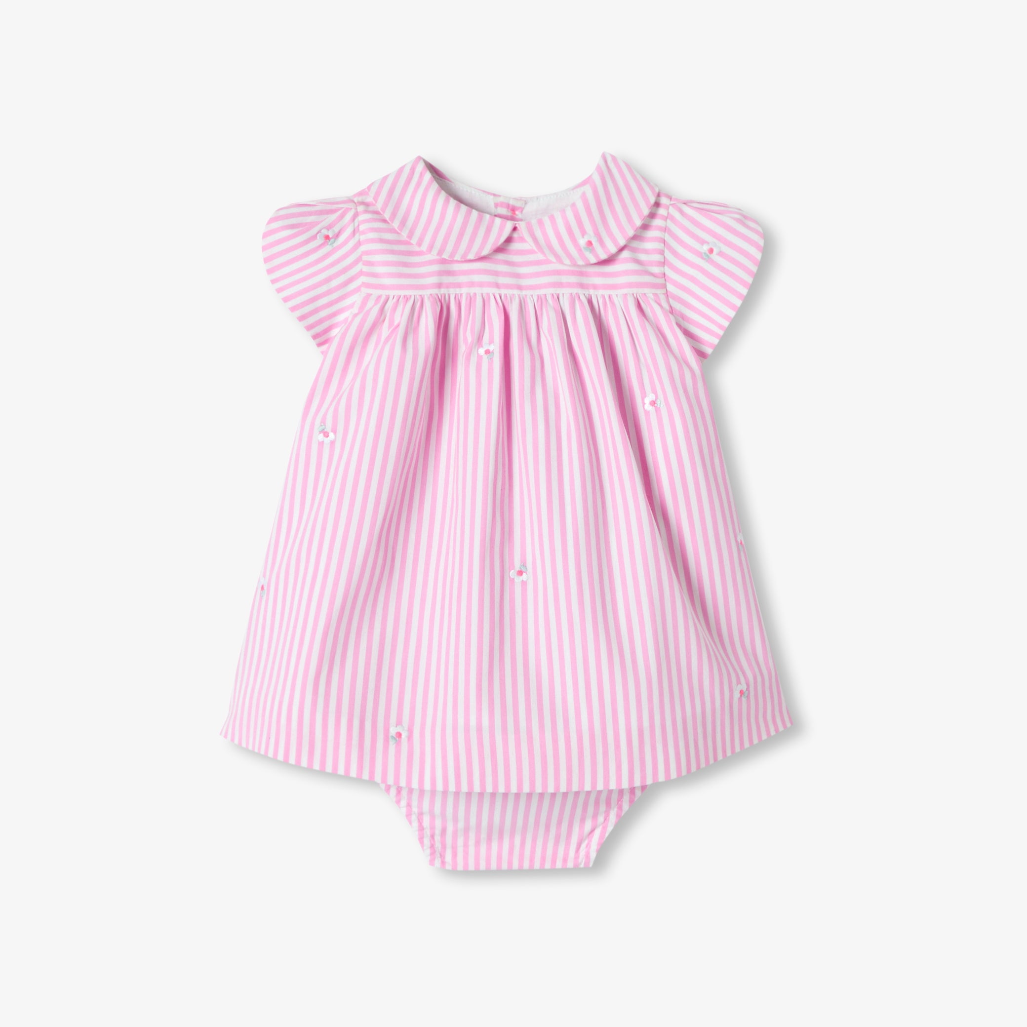 Baby girl short-sleeved striped poplin dress