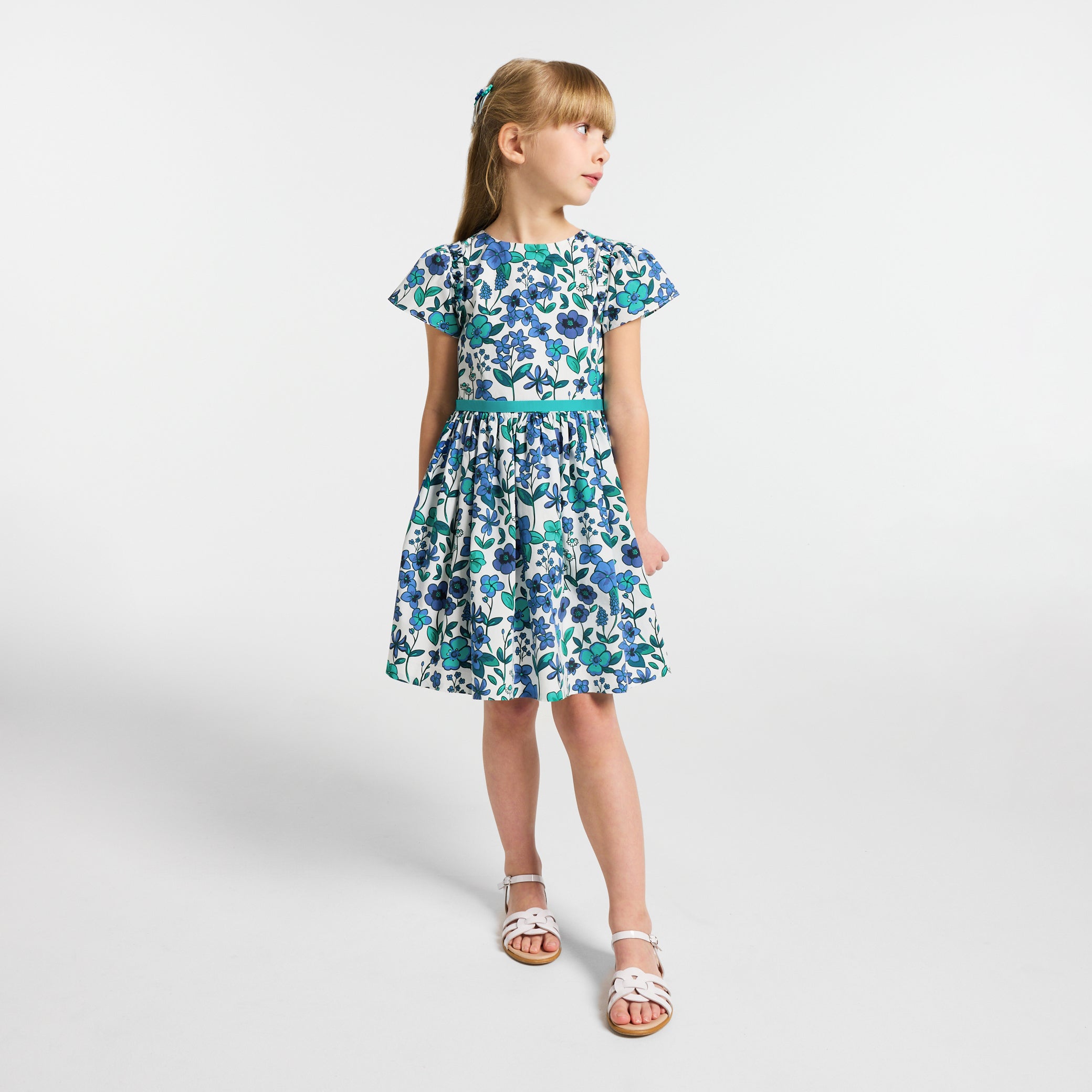 Girl floral print poplin dress