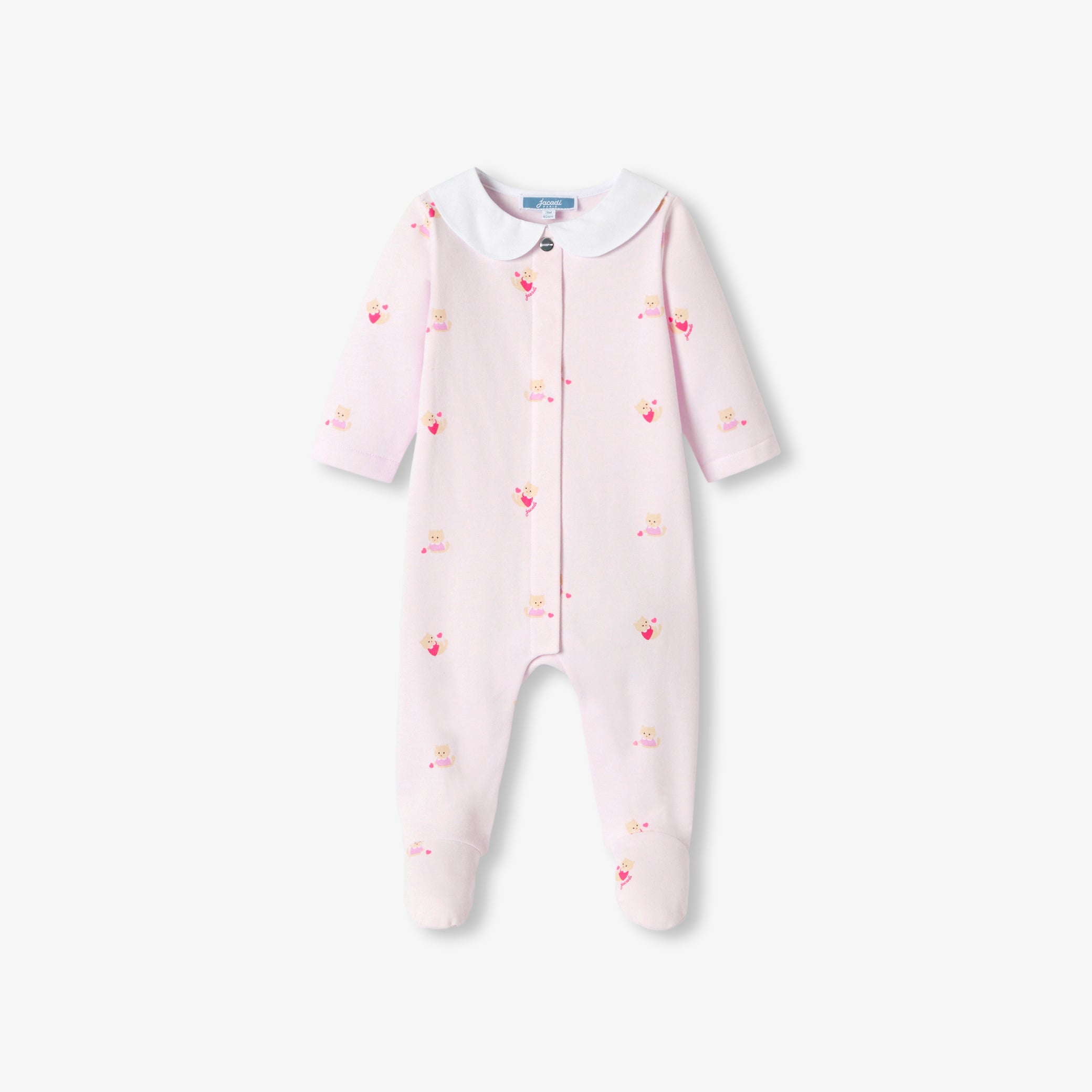 Baby girl fleece pajamas with cat and heart motifs