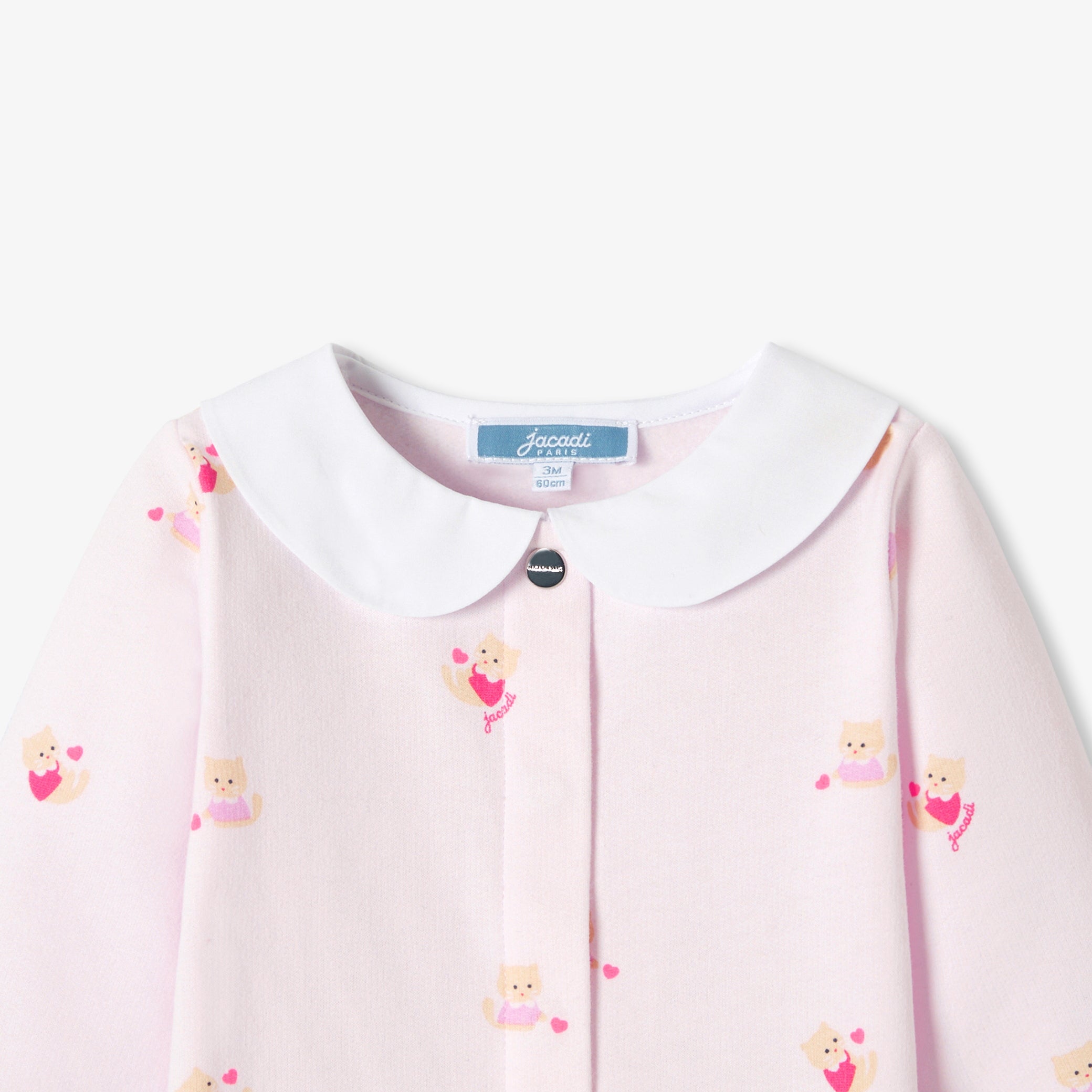 Baby girl fleece pajamas with cat and heart motifs