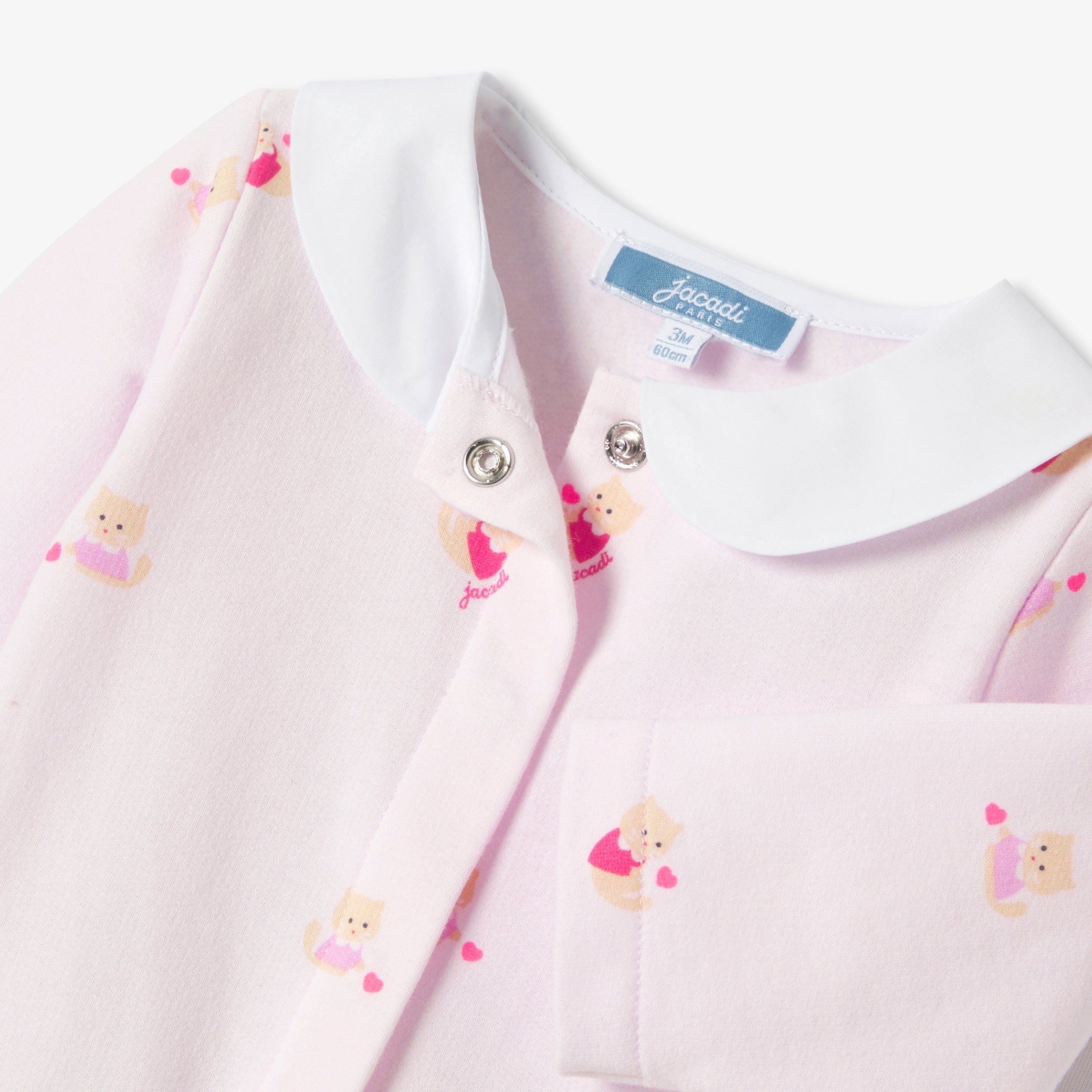 Baby girl fleece pajamas with cat and heart motifs